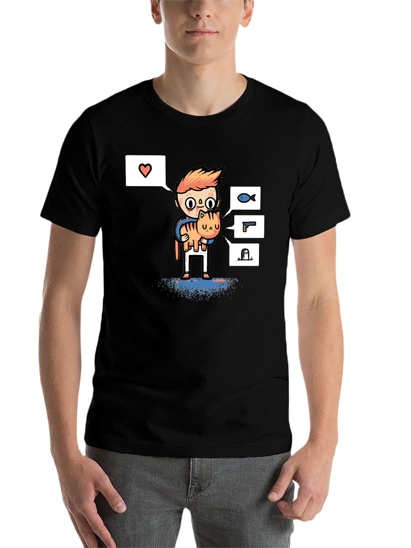 Black Cat Lover Graphic T-Shirt - Black Cotton Tee view 7