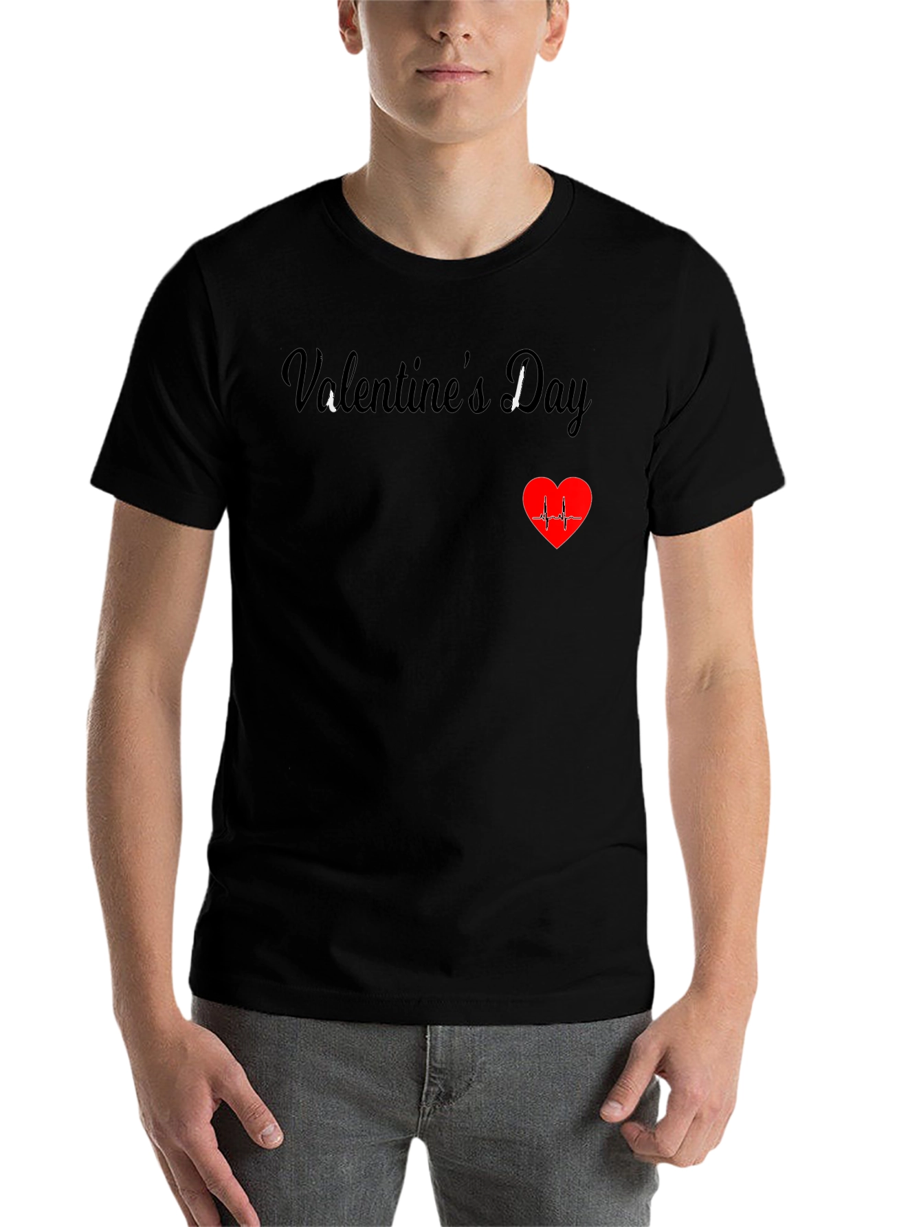 Black Valentine's Day Heartbeat T-Shirt view 7