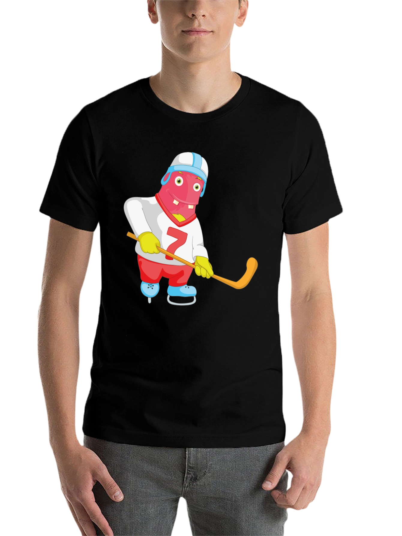 Black Funny Hockey Monster Graphic Tee view 7
