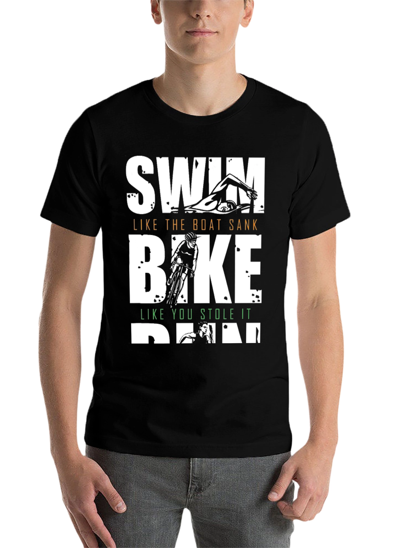 Black Triathlon T-Shirt: Swim, Bike, Run view 7