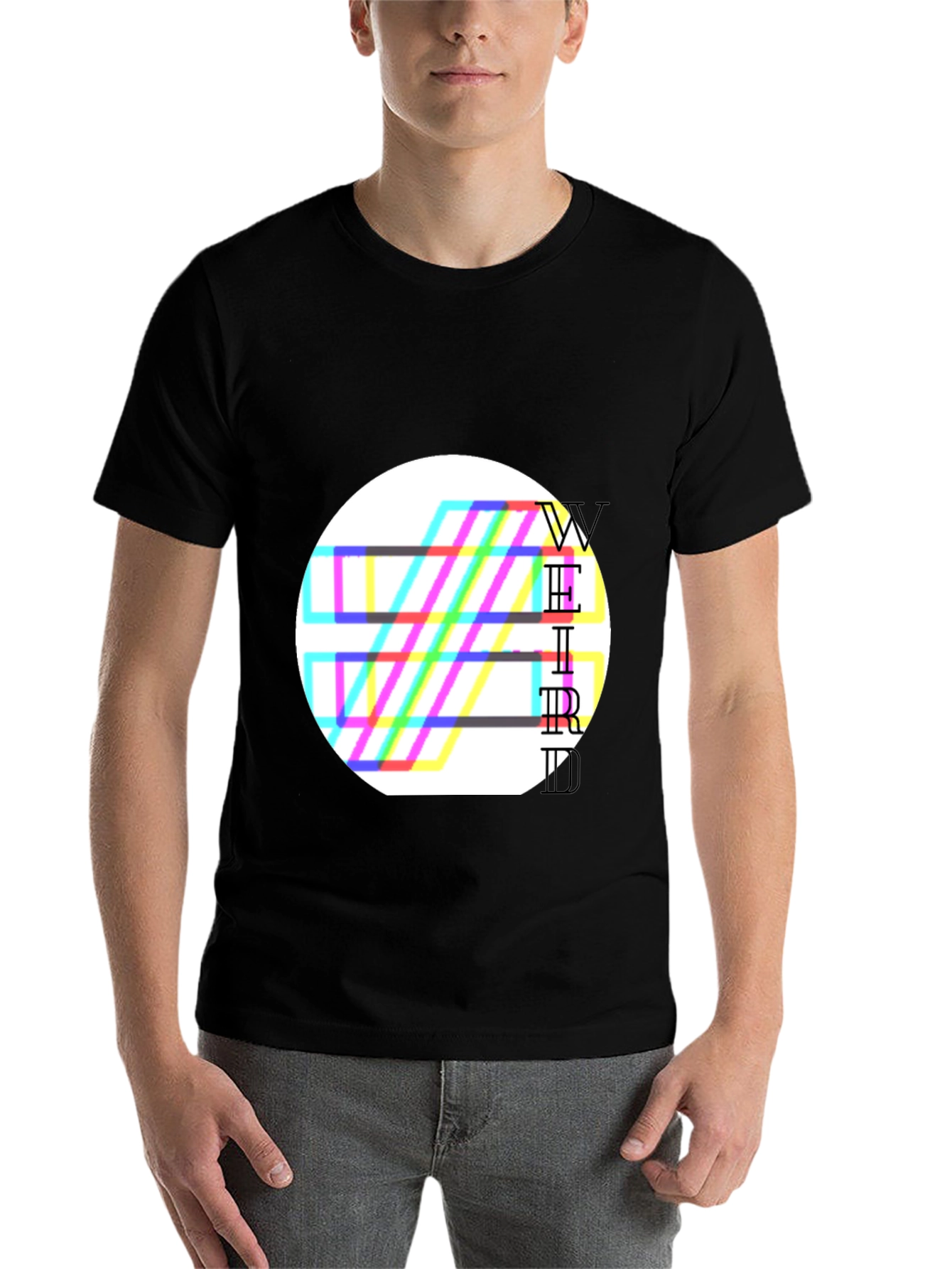 Black Weird Graphic Tee - Black Cotton Blend T-Shirt view 7