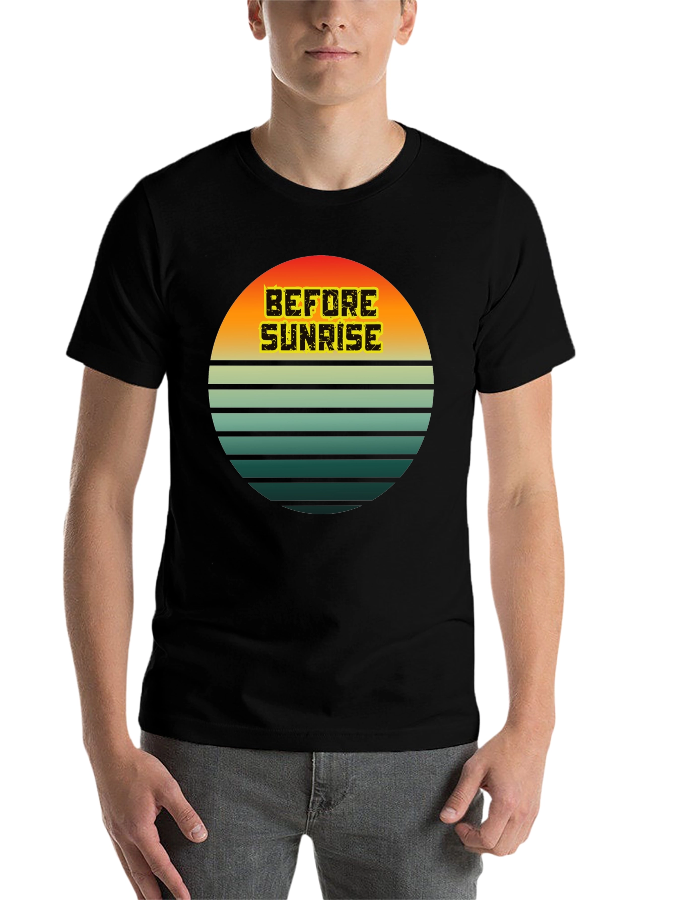 Black Retro Sunset 'Before Sunrise' Graphic Tee - Unisex view 7