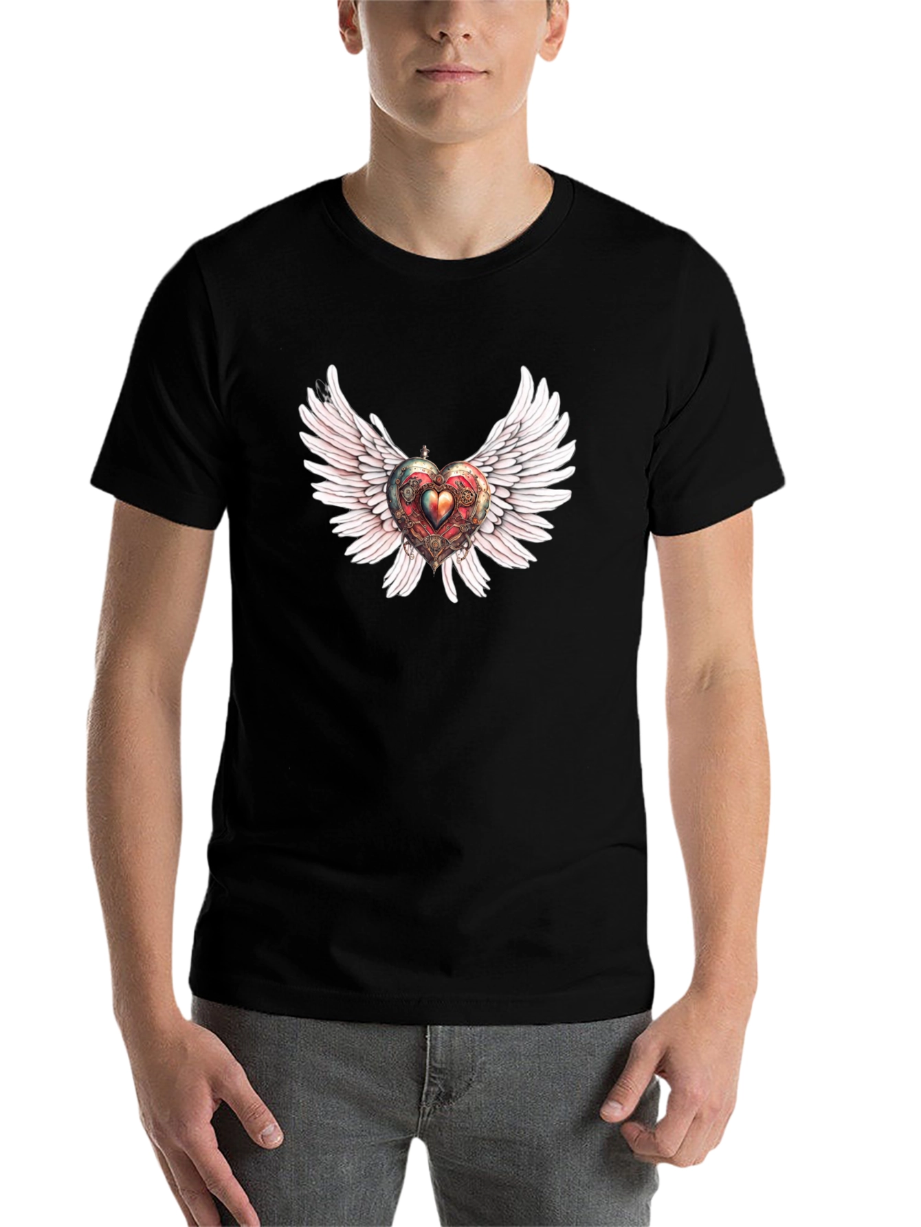 Black Winged Steampunk Heart Graphic Tee view 7