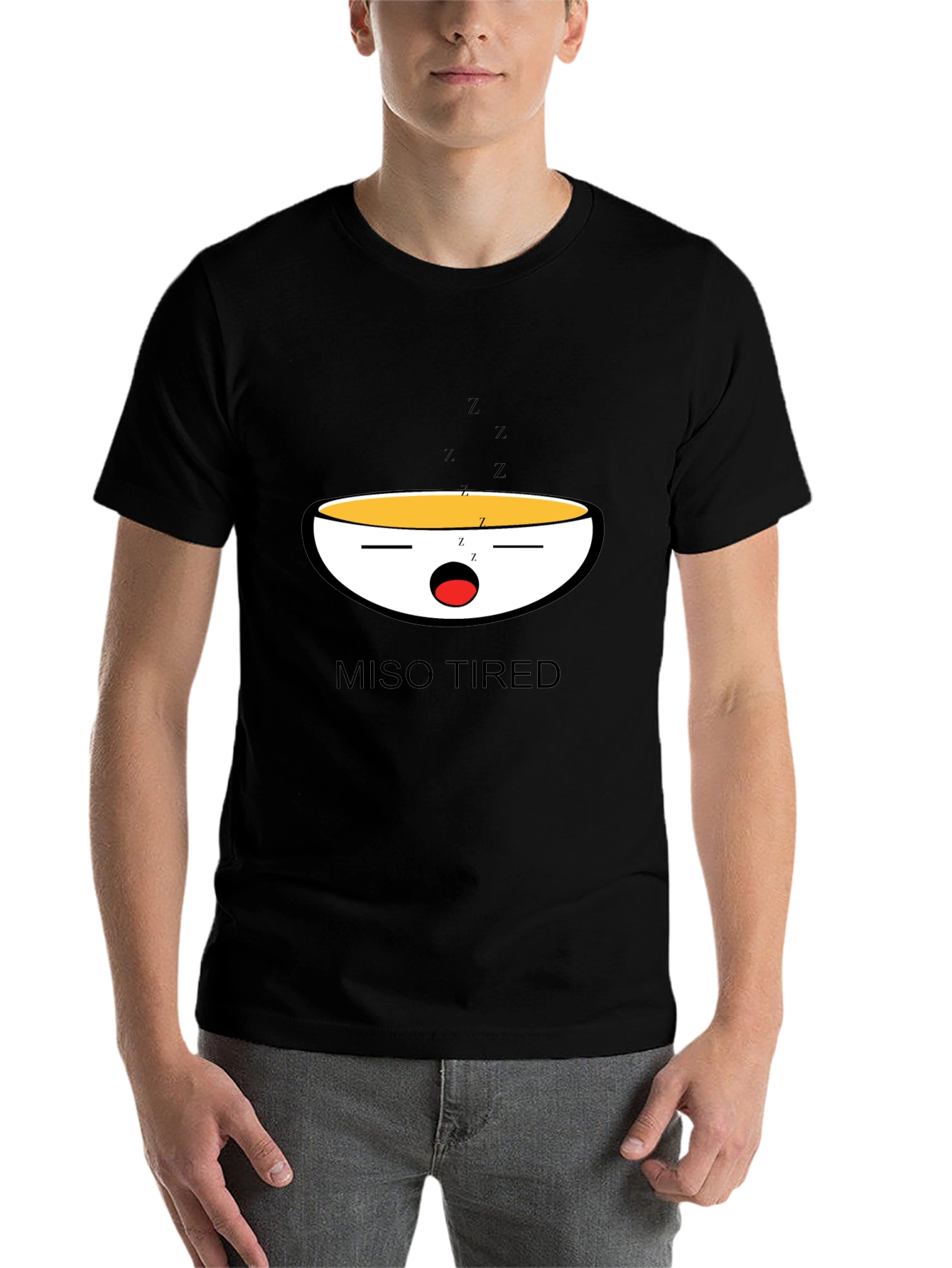 Black Miso Tired Funny Graphic T-Shirt view 7