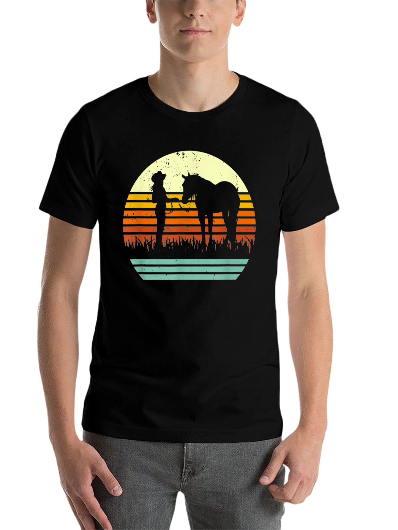Black Retro Horse & Rider Silhouette Graphic Tee view 7