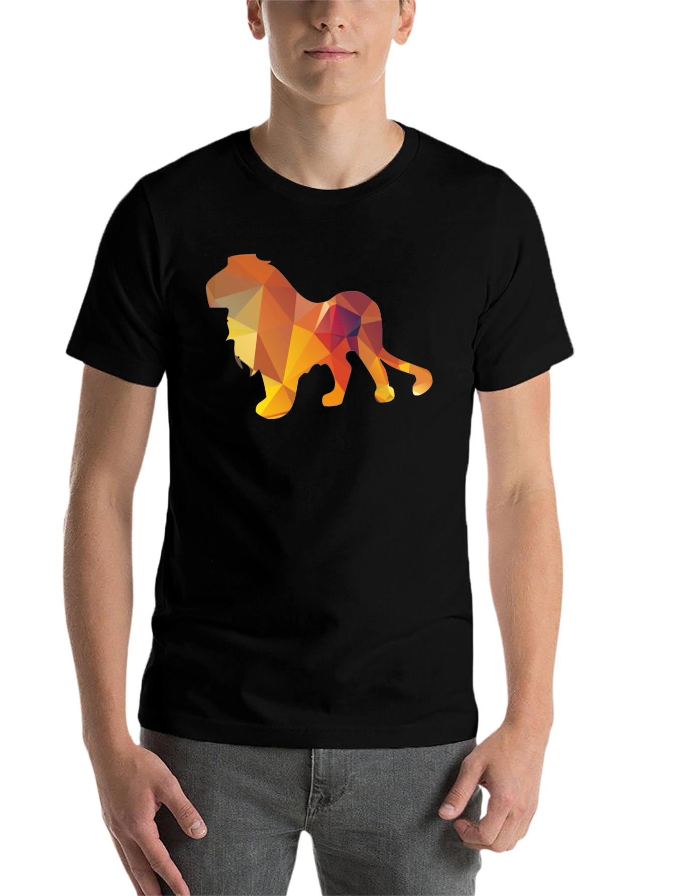 Black Geometric Lion Graphic Tee - Stylish Men's Black T-Shirt view 7