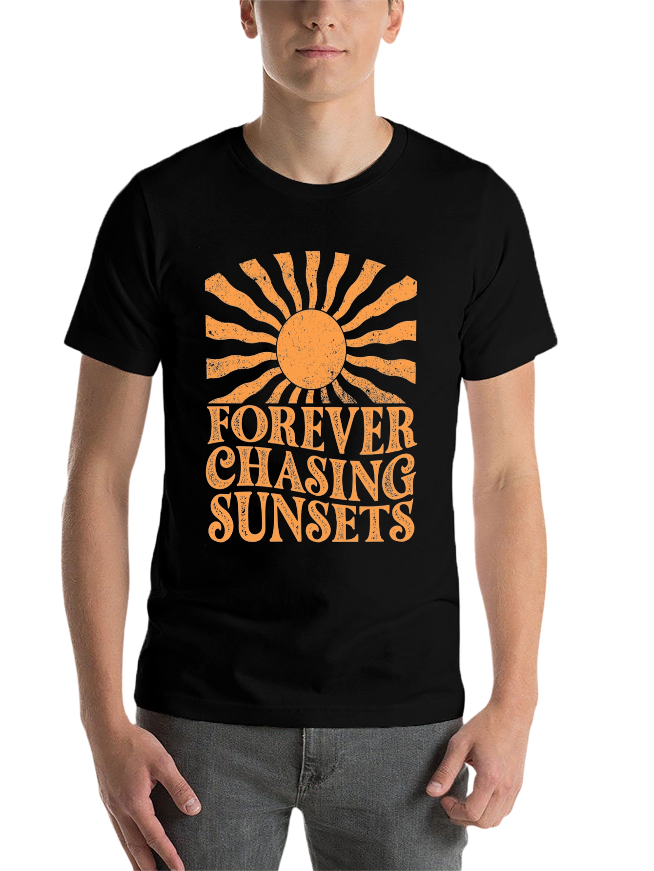 Black Forever Chasing Sunsets Graphic Tee view 7