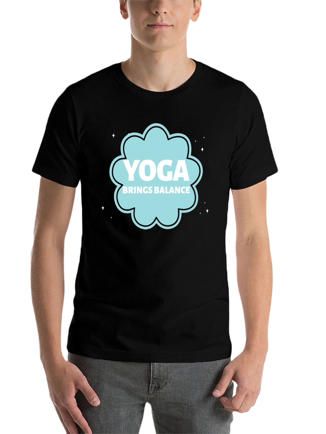 Black Yoga Brings Balance Black Graphic Tee view 7