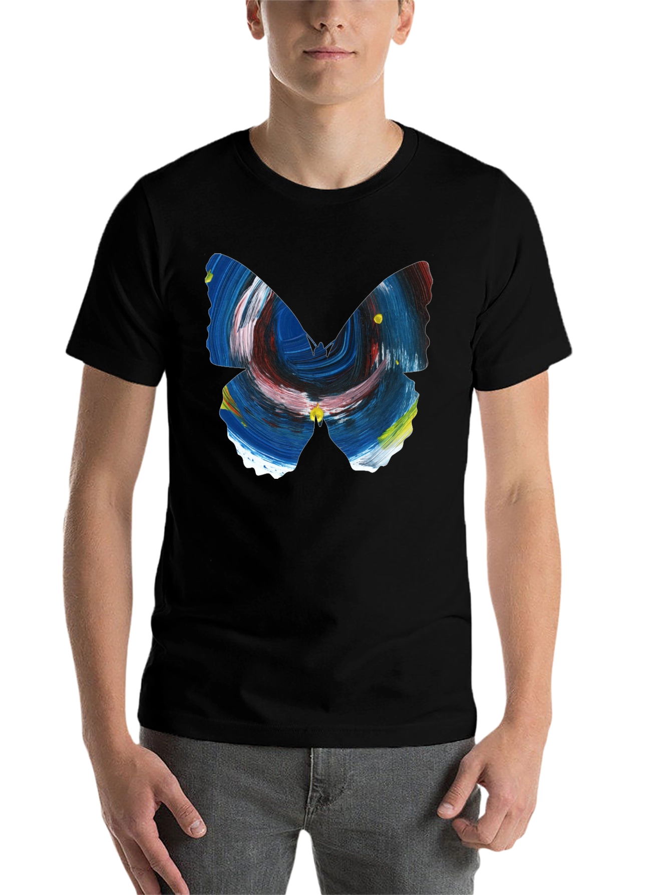 Black Abstract Butterfly Graphic Men's Black T-Shirt view 7