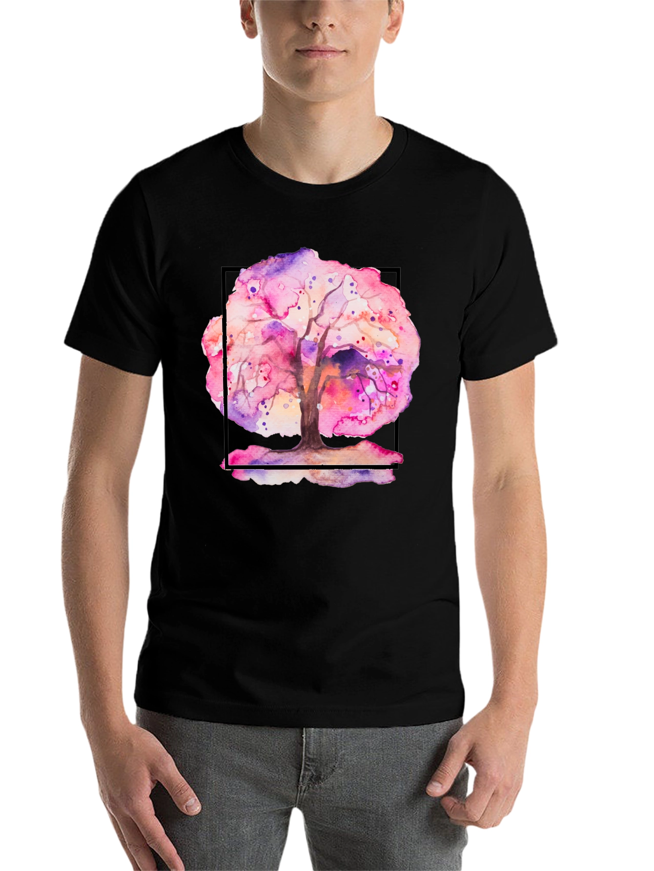 Black Watercolor Tree Graphic Black T-Shirt view 7