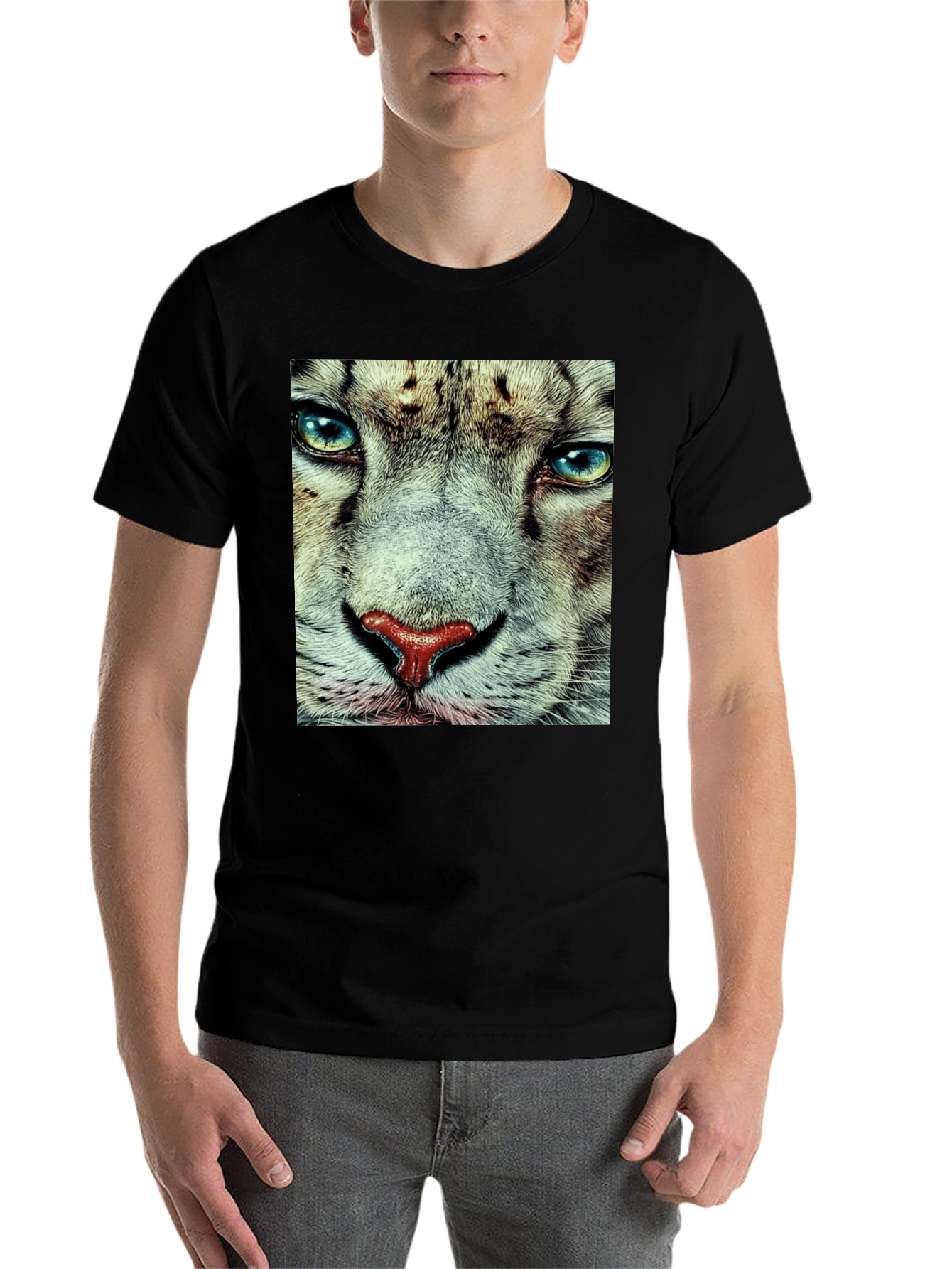 Black Snow Leopard Face Graphic T-Shirt - Black view 7