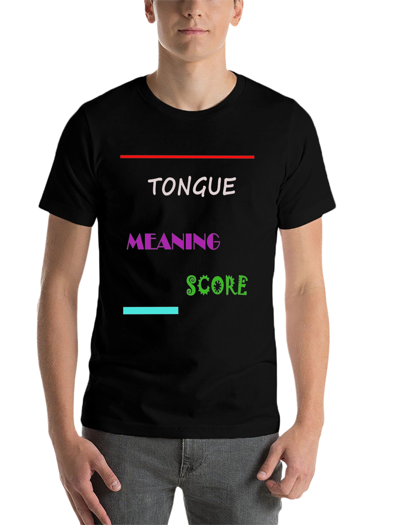 Black Tongue Meaning Score Graphic Tee - Black Cotton Blend T-Shirt view 7