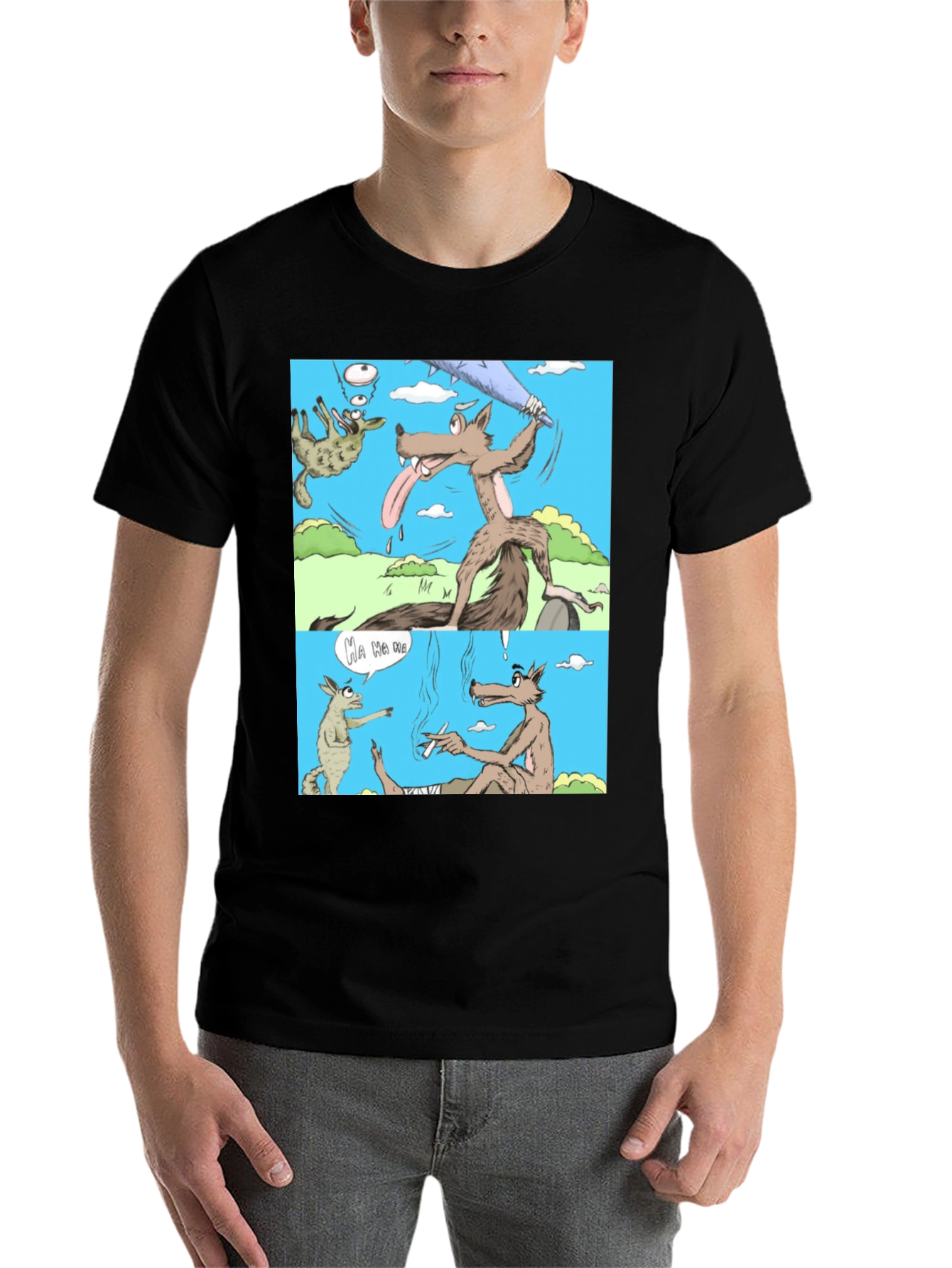 Black Cartoon Wolf Graphic T-Shirt, Humor Tee view 7