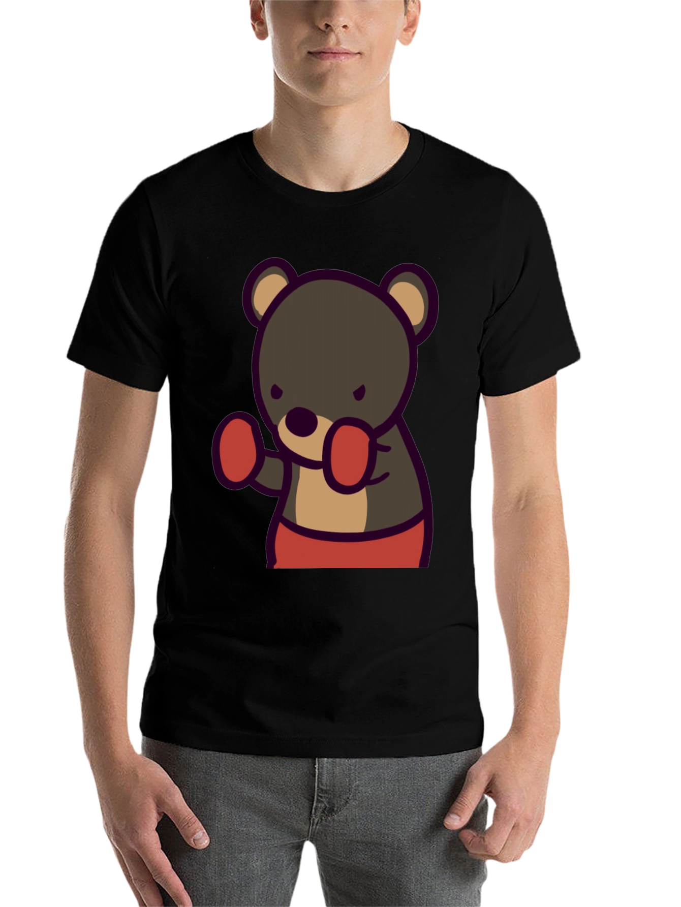 Black Boxing Bear Graphic Tee - Black Cotton Casual view 7