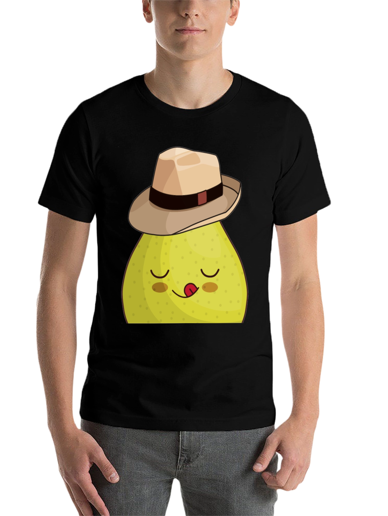 Black Funny Pear with Hat Graphic Tee - Black view 7