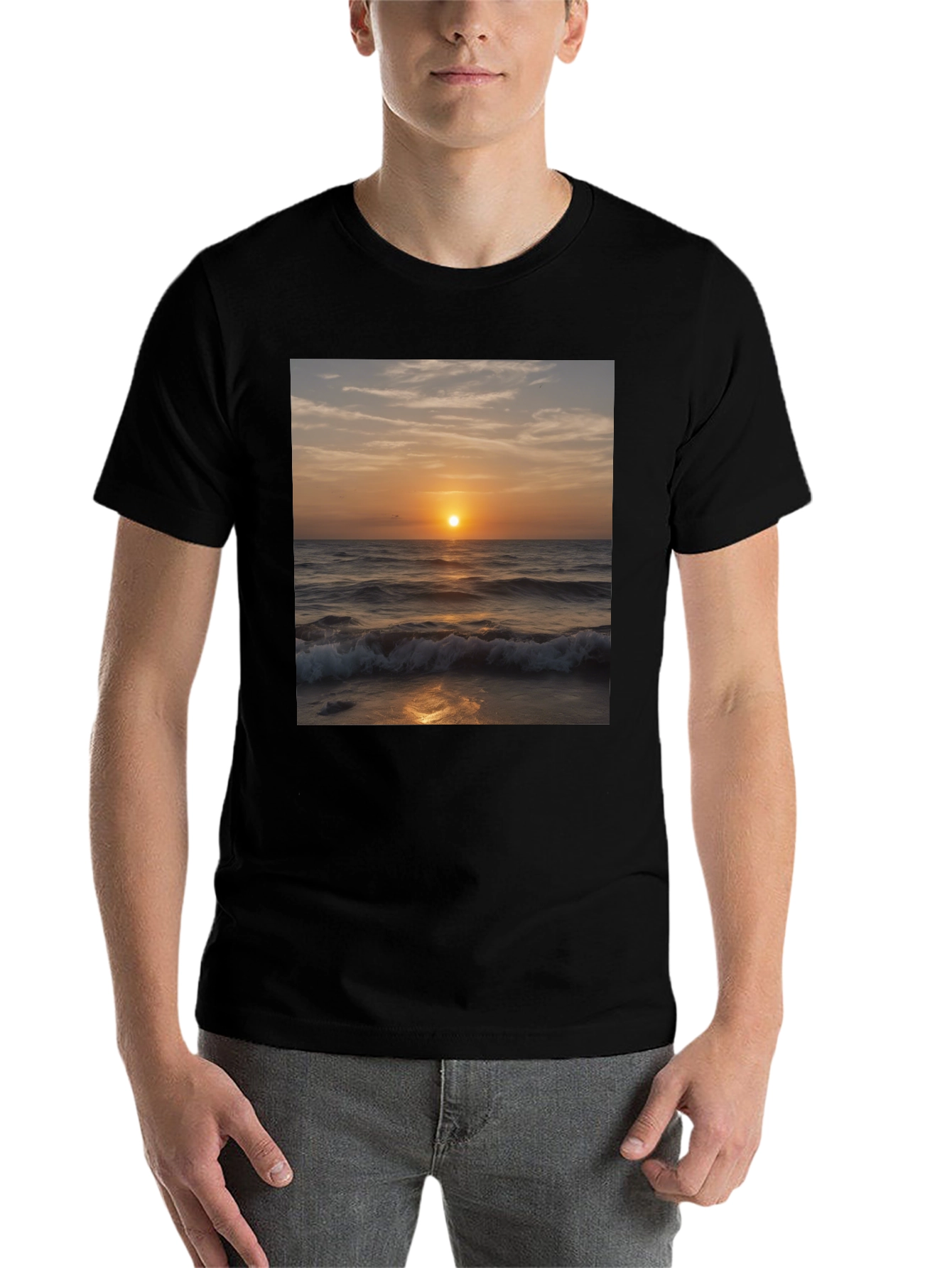 Black Sunset Waves Black T-Shirt view 7