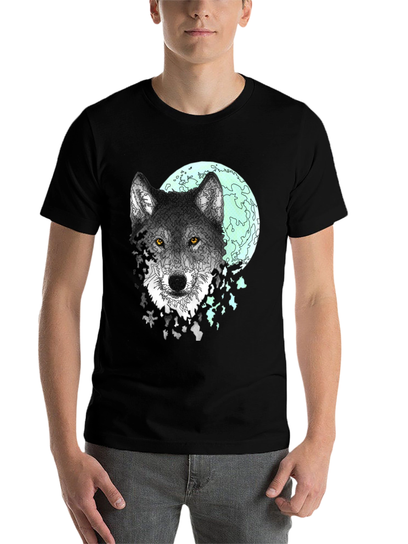 Black Wolf Moon Graphic Tee - Men's Black T-Shirt view 7
