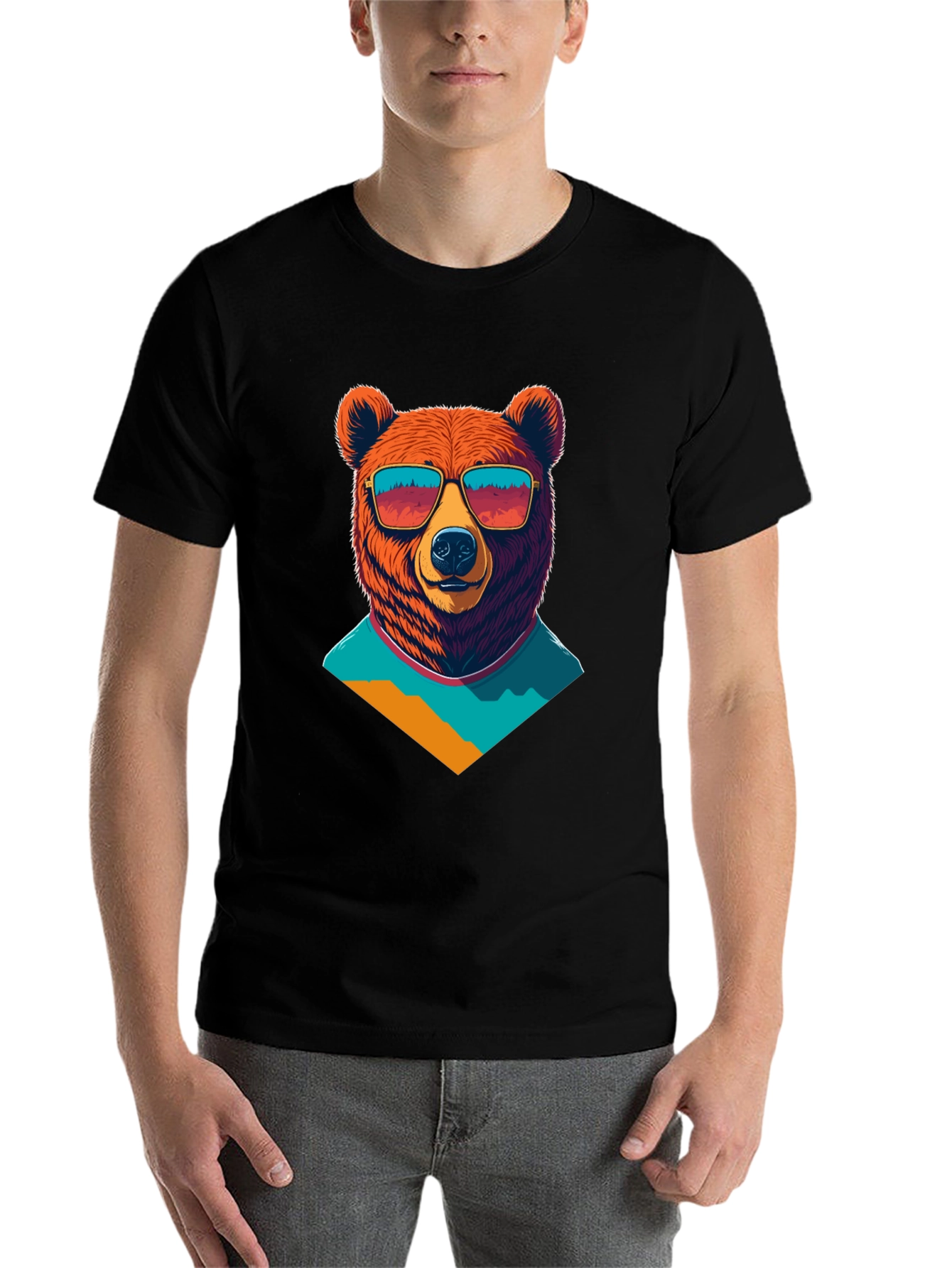 Black Cool Bear Graphic Tee - Black Cotton T-Shirt view 7