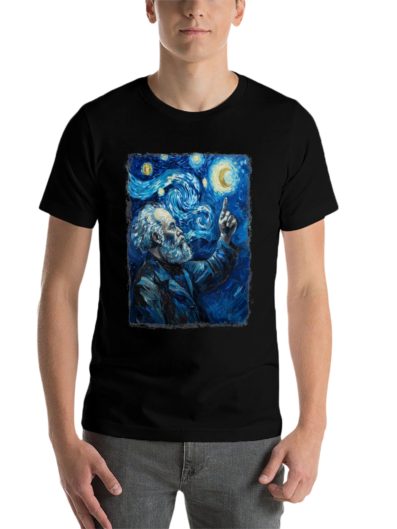 Black Starry Night Philosopher Graphic Tee view 7