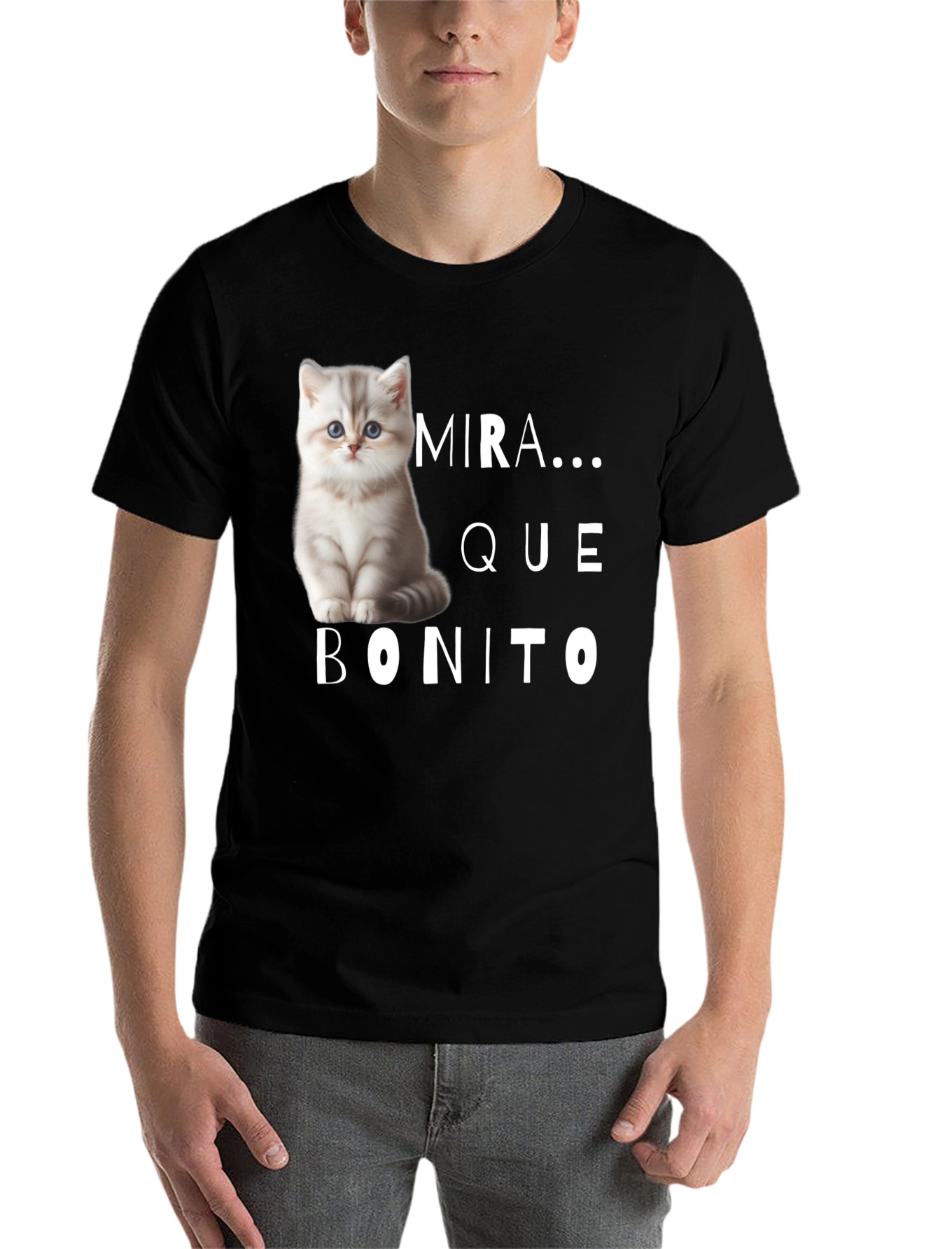 Black Cute Cat T-Shirt - Mira Que Bonito! view 7