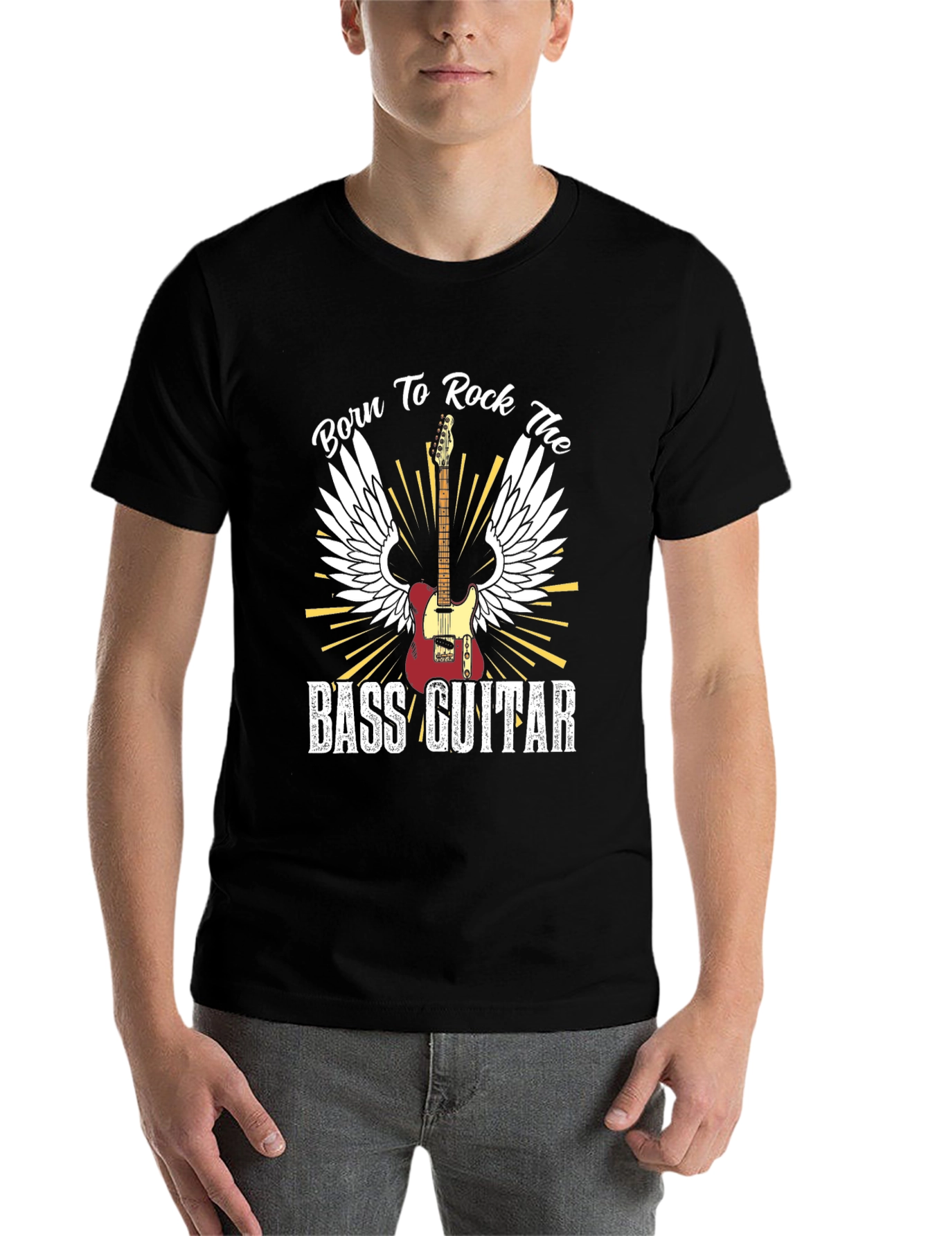 Black Born to Rock the Bass Guitar T-Shirt view 7