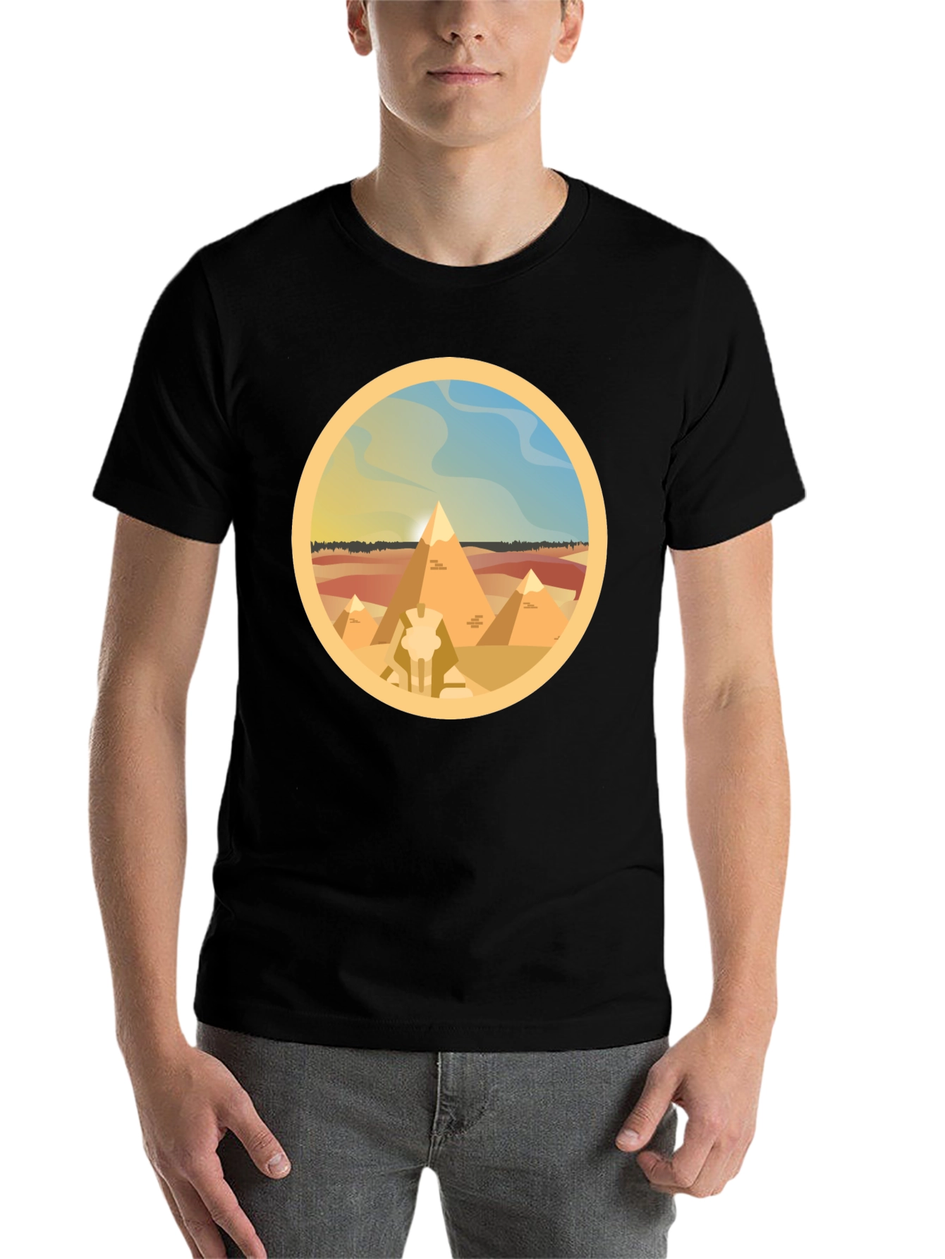 Black Egyptian Pyramids Graphic T-Shirt - Black Cotton Tee view 7