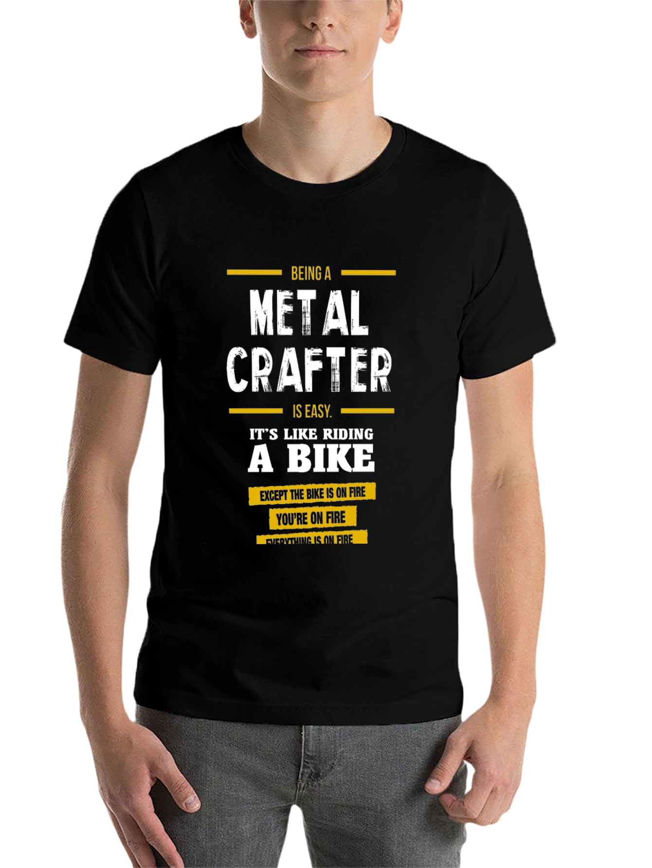 Black Metal Crafter T-Shirt: Riding a Bike on Fire! view 7