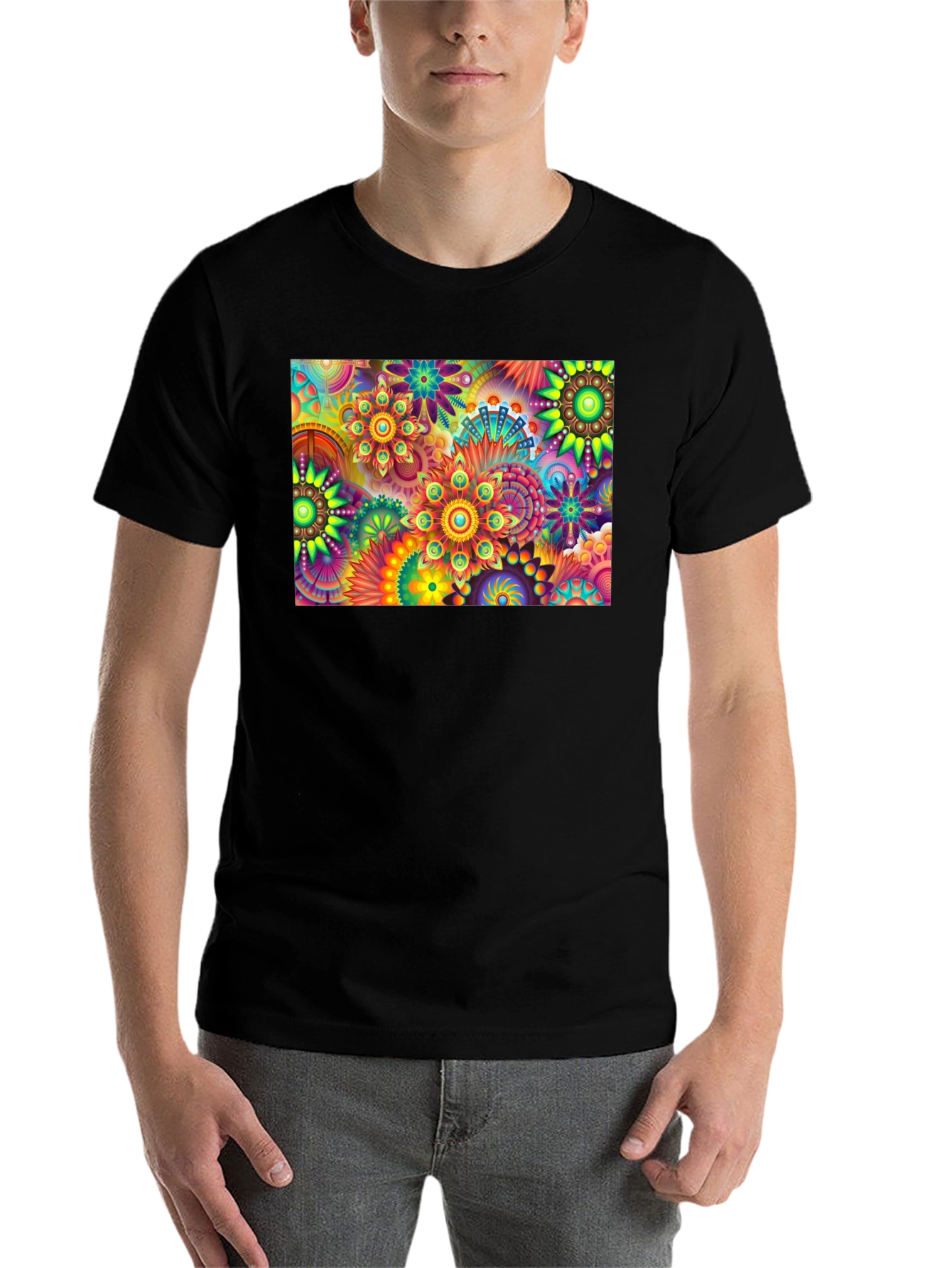 Black Vibrant Floral Print Black T-Shirt view 7