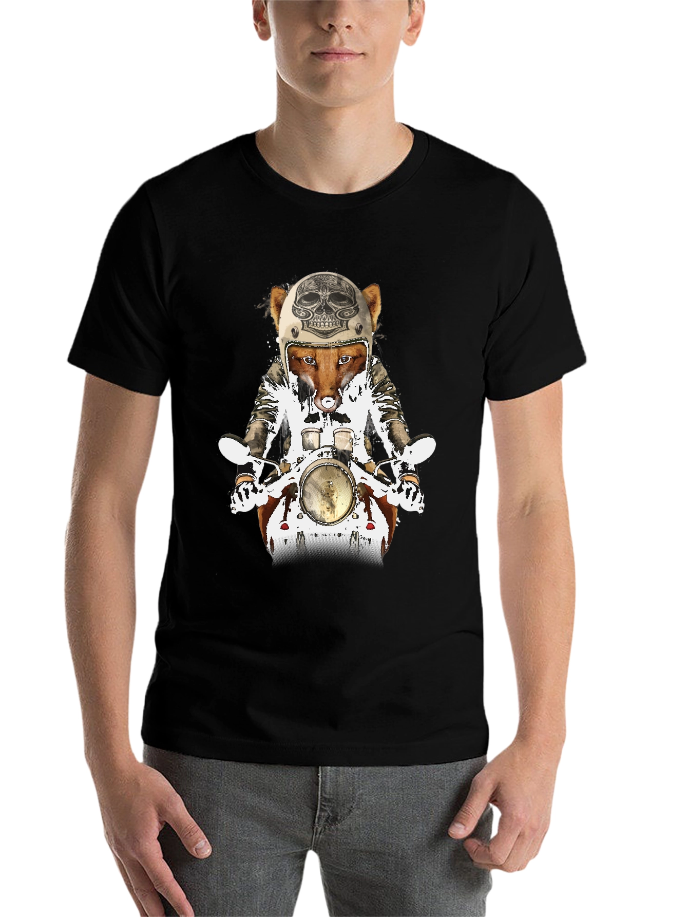 Black Fox on Motorcycle Graphic Tee view 7