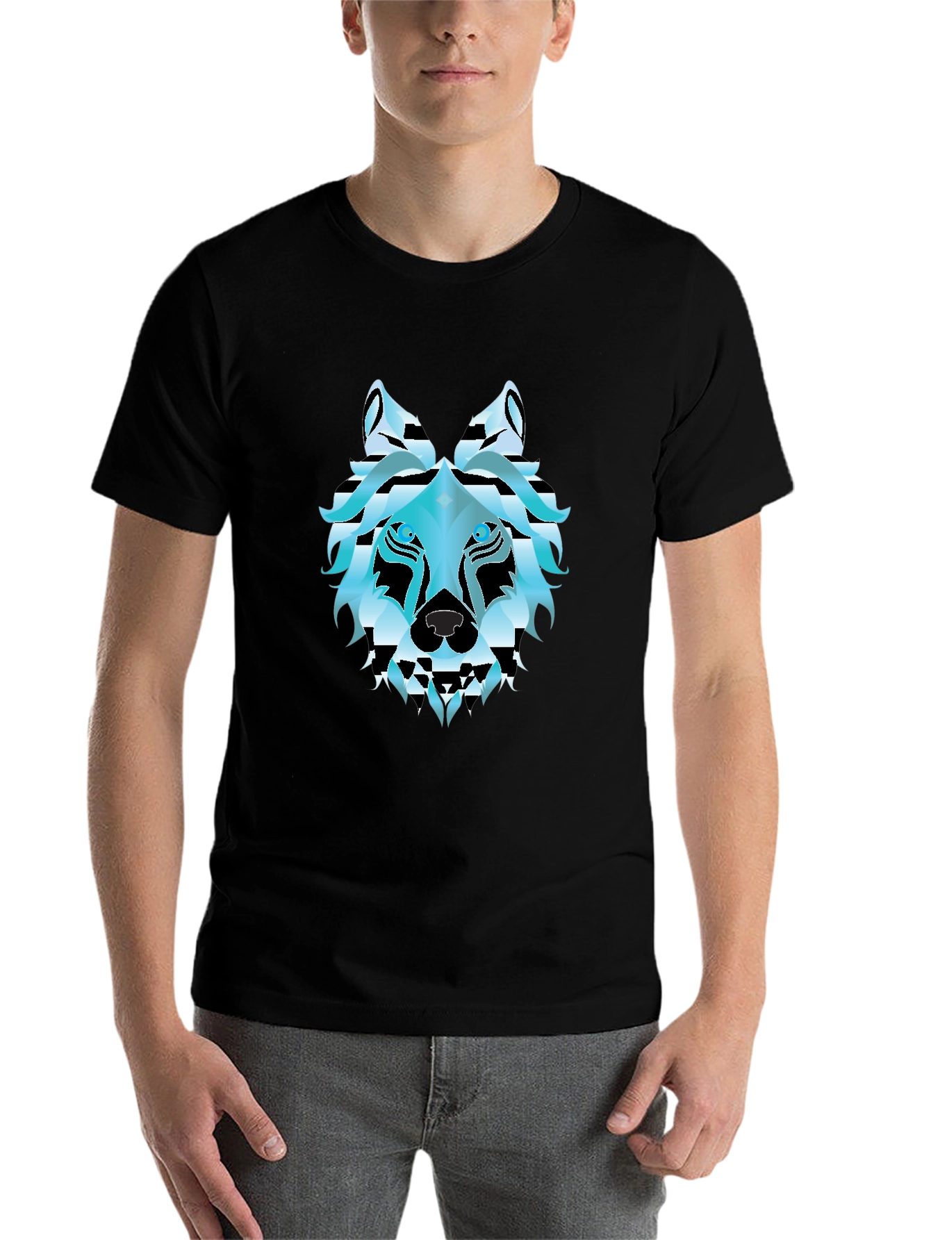 Black Cool Wolf Graphic T-Shirt - Black view 7