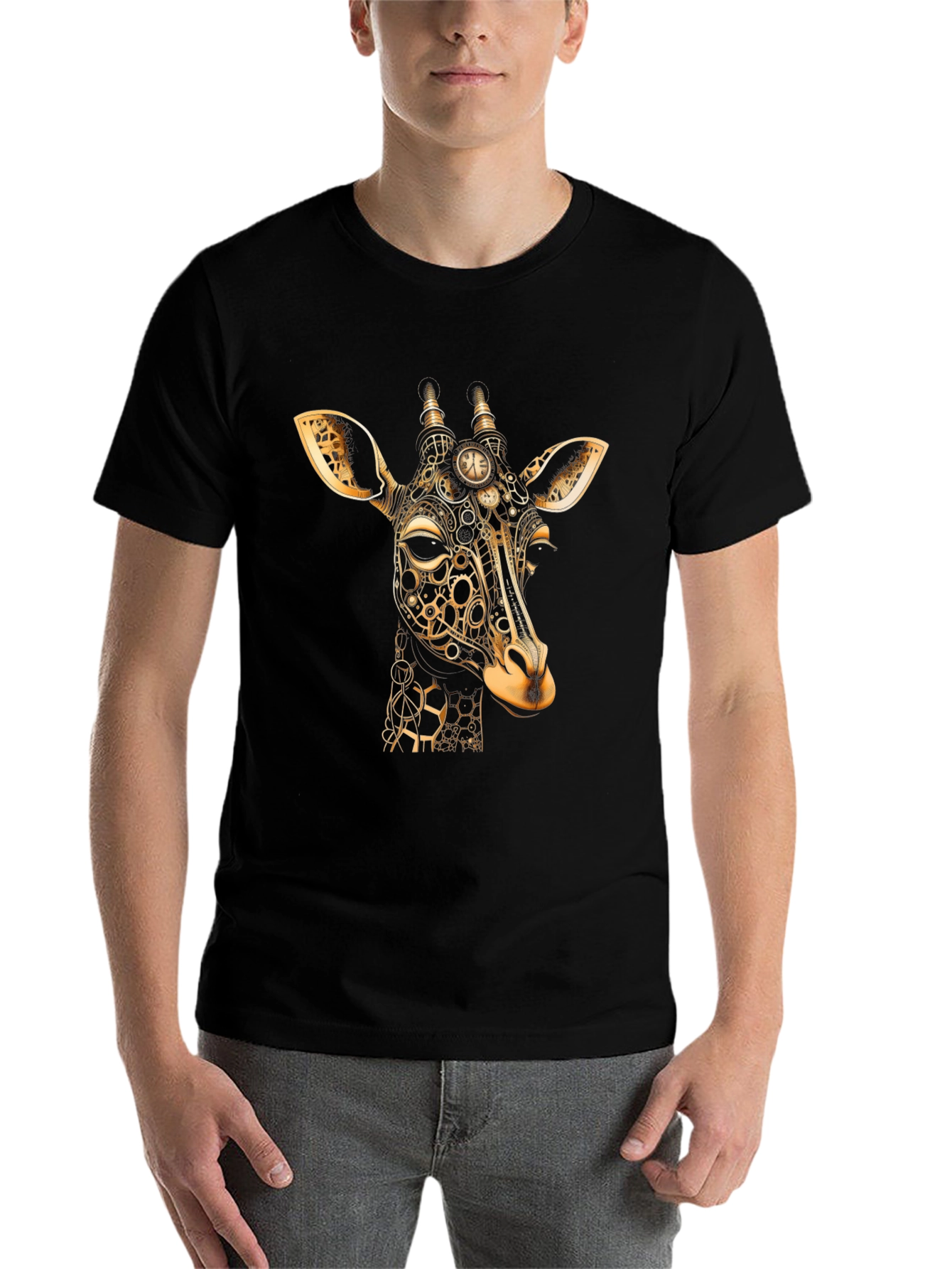 Black Steampunk Giraffe Graphic T-Shirt - Black view 7