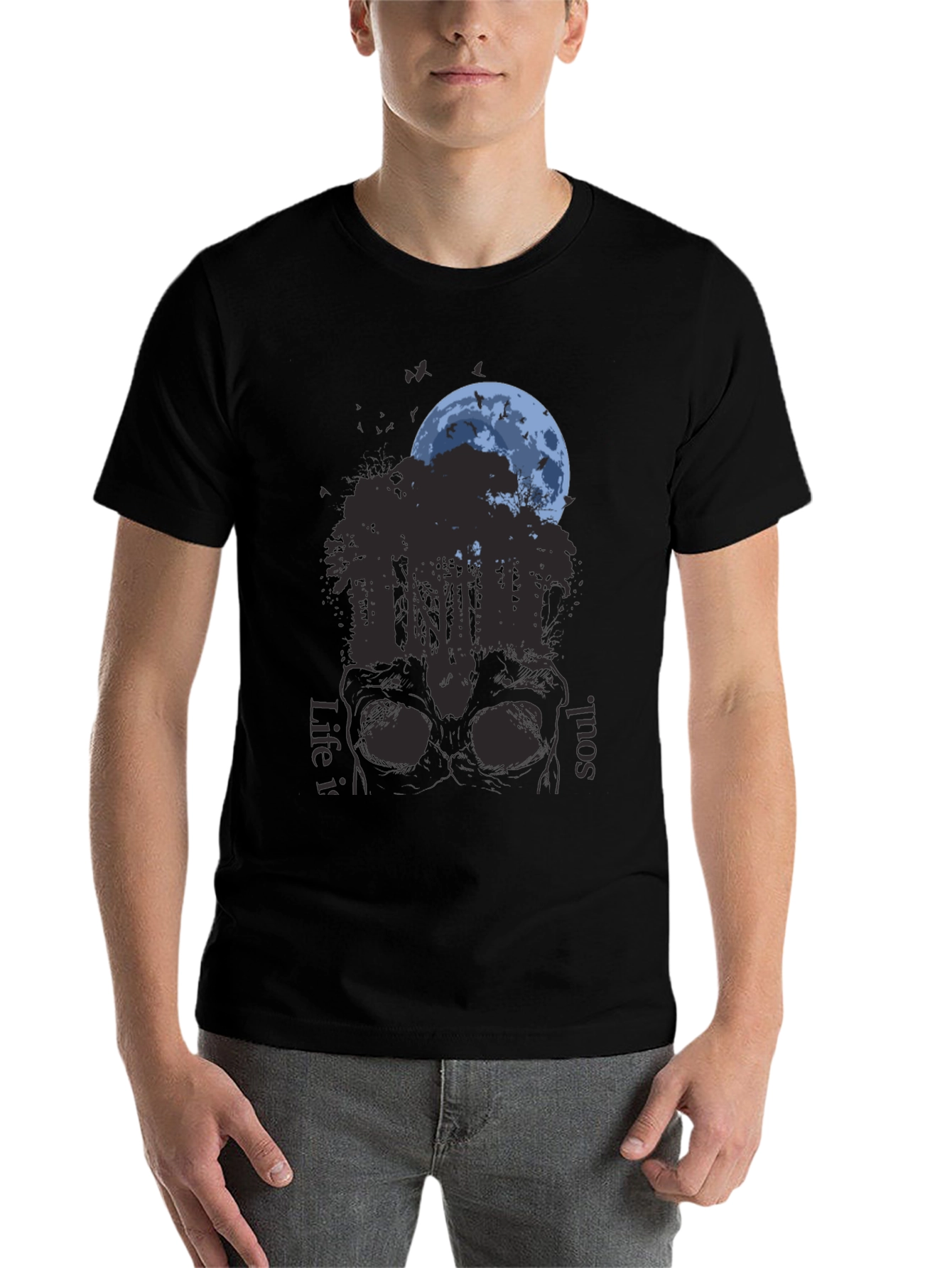 Black Skull Forest Moon Graphic T-Shirt view 7
