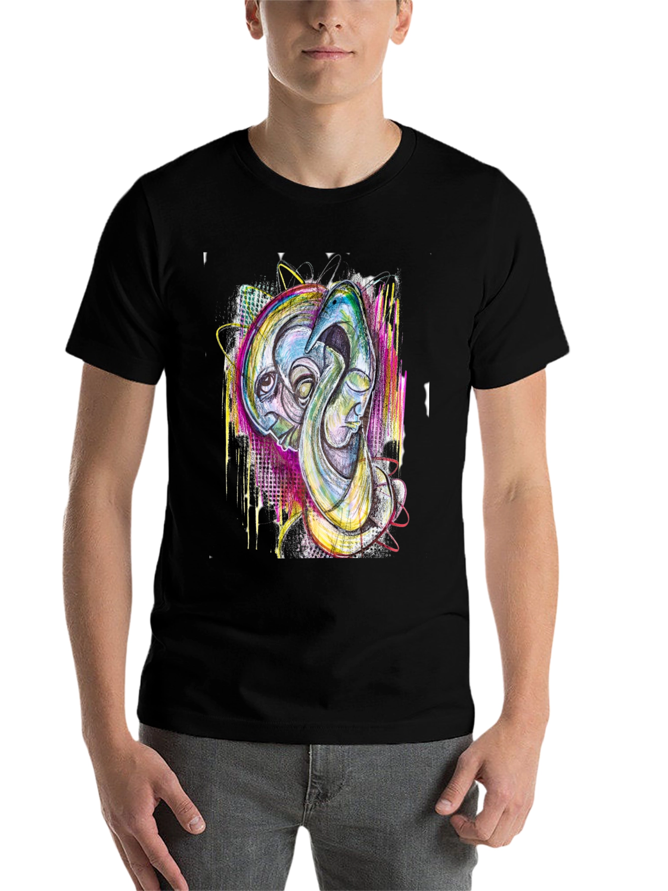 Black Abstract Art Print Black T-Shirt view 7