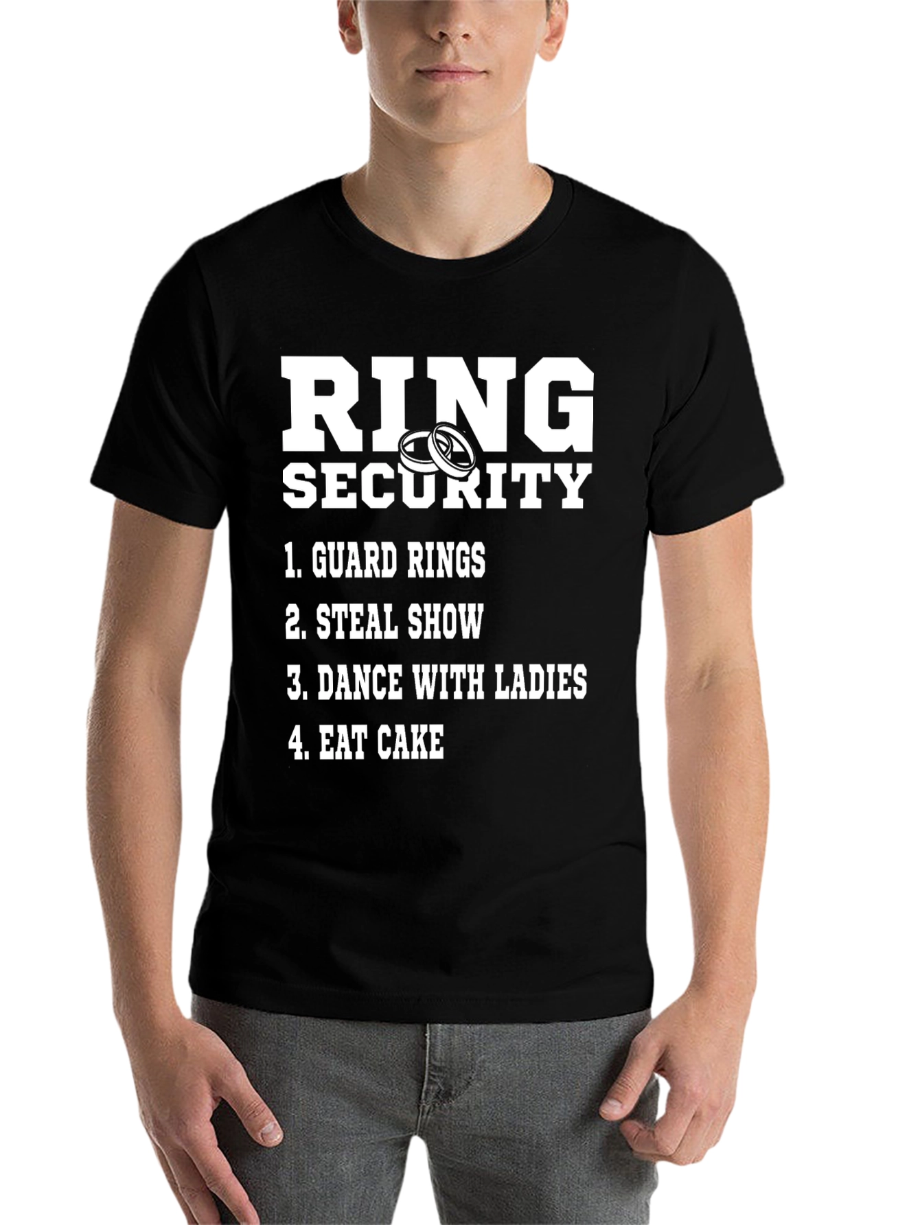 Black Ring Security Graphic T-Shirt - Wedding Humor Tee view 7