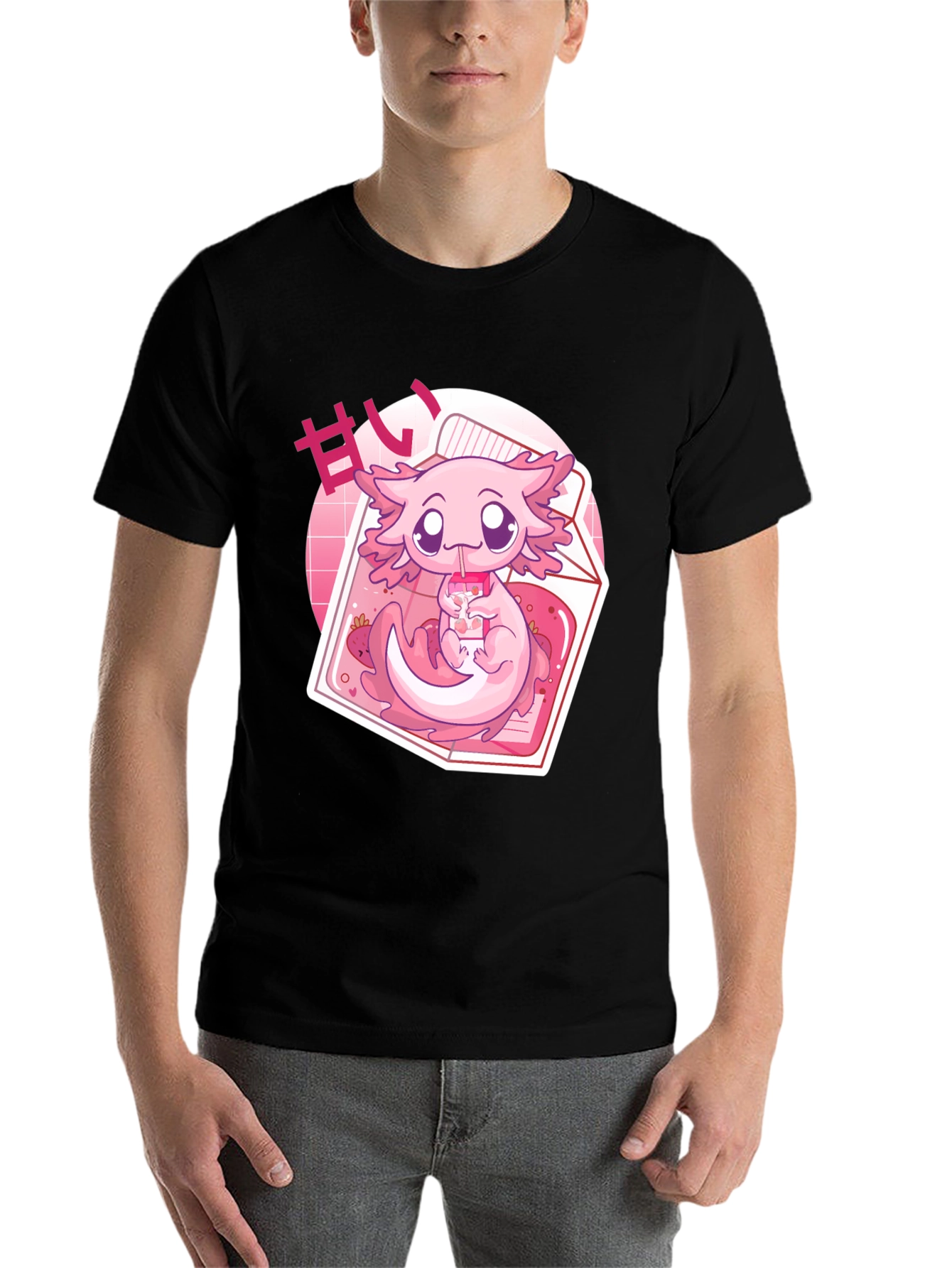 Black Cute Axolotl Kawaii T-Shirt view 7