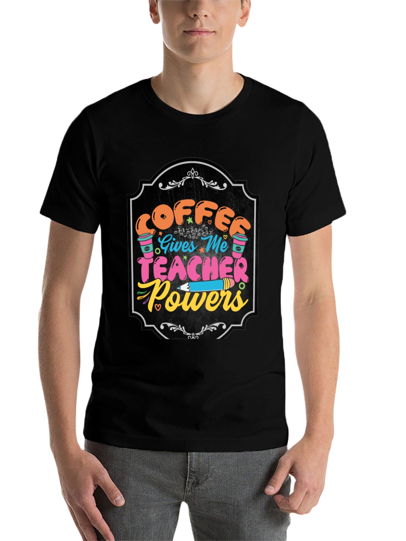Black Coffee Gives Me Teacher Powers Graphic Tee view 7