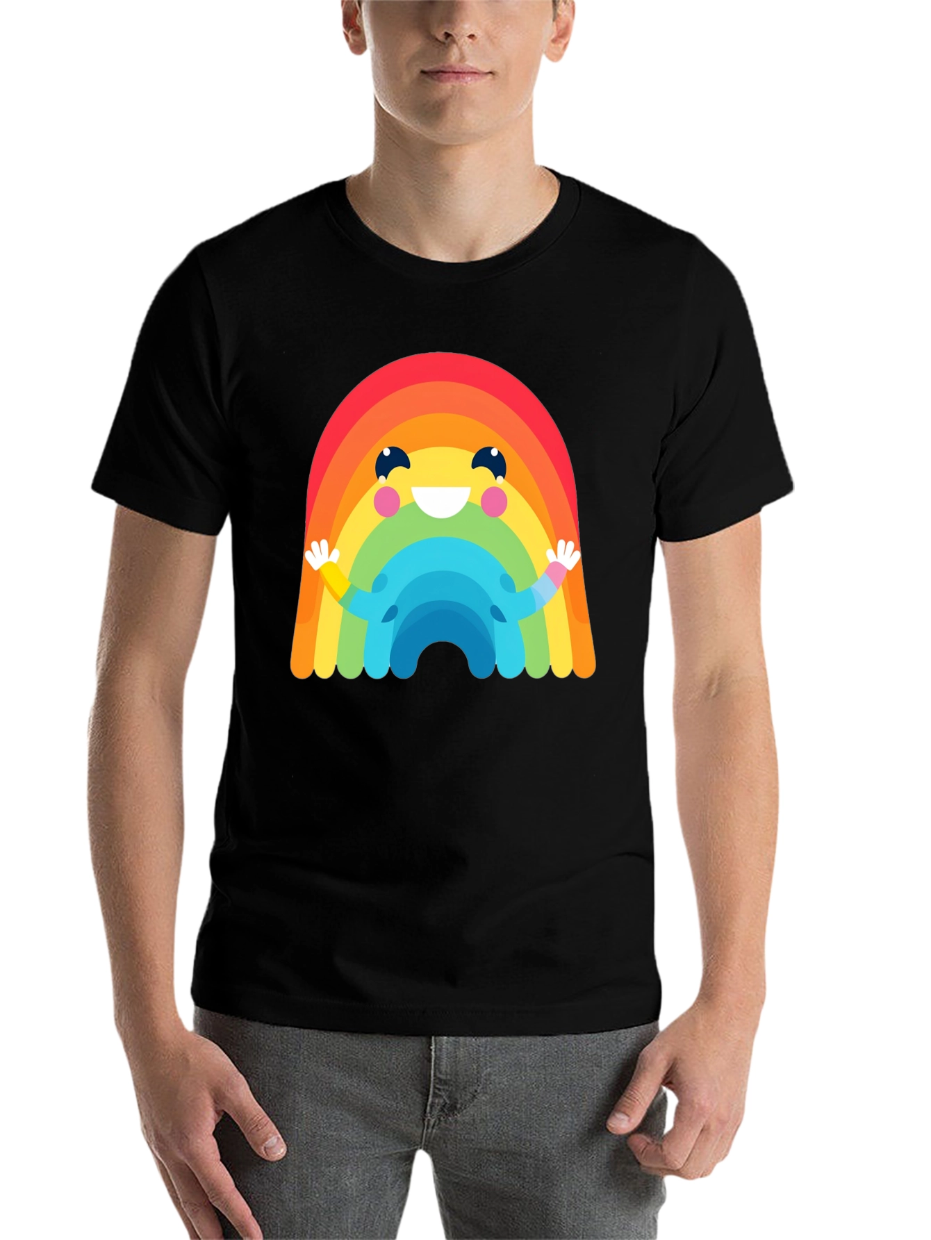 Black Rainbow Character Graphic Black T-Shirt view 7