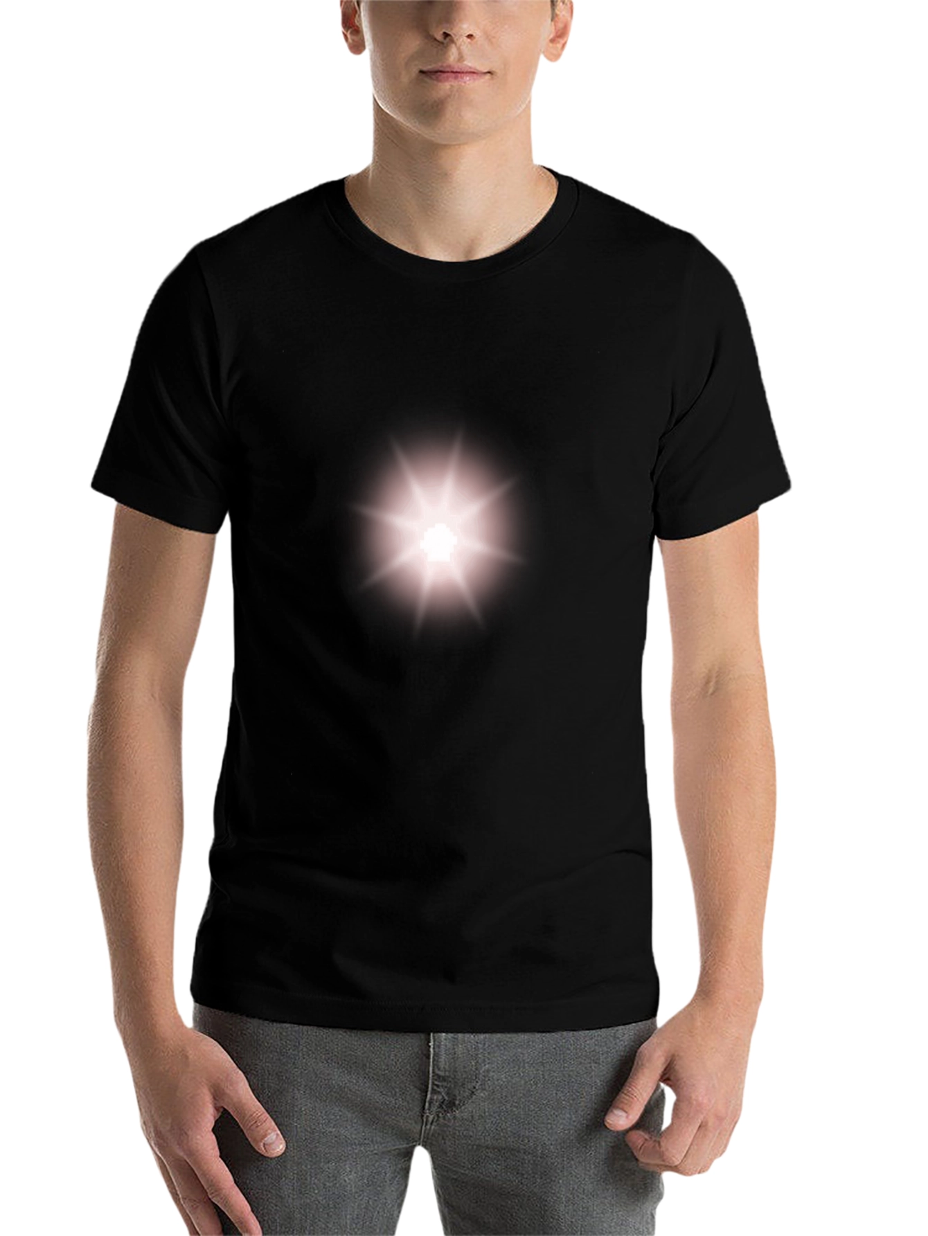 Black Mens Black T-Shirt with Radiant Star Design view 7