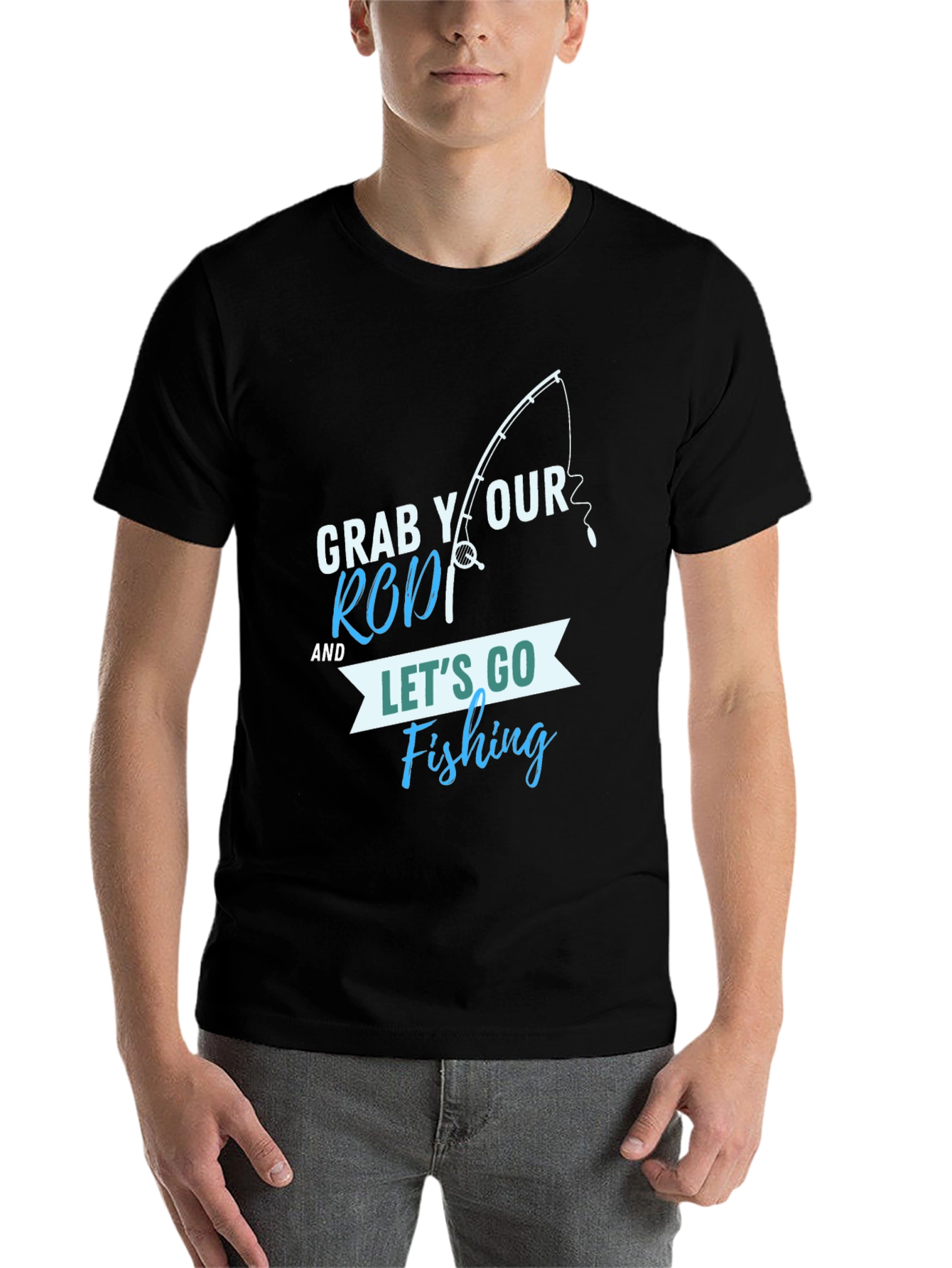 Black Fishing T-Shirt: Grab Your Rod & Let's Go! view 7