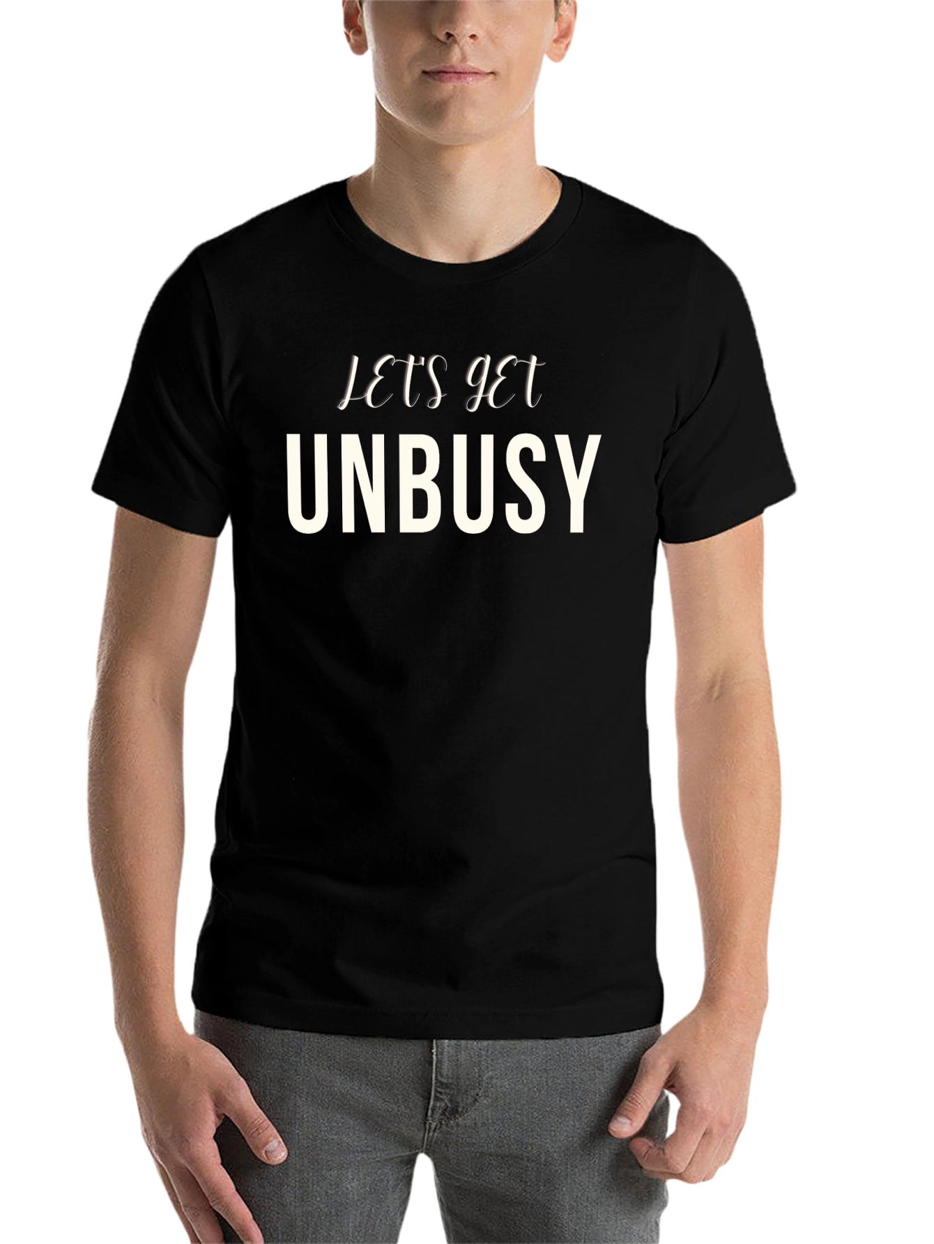 Black Let's Get Unbusy Graphic Tee - Comfy Crew Neck view 7
