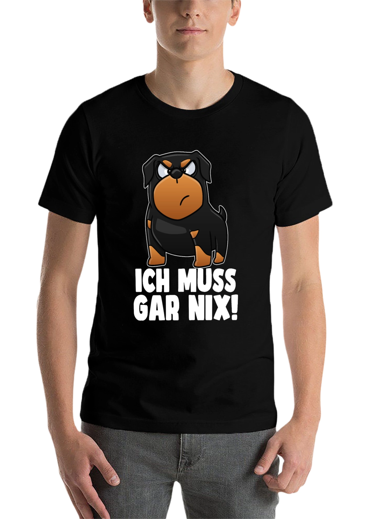Black Ich Muss Gar Nix! Rottweiler Graphic T-Shirt view 7