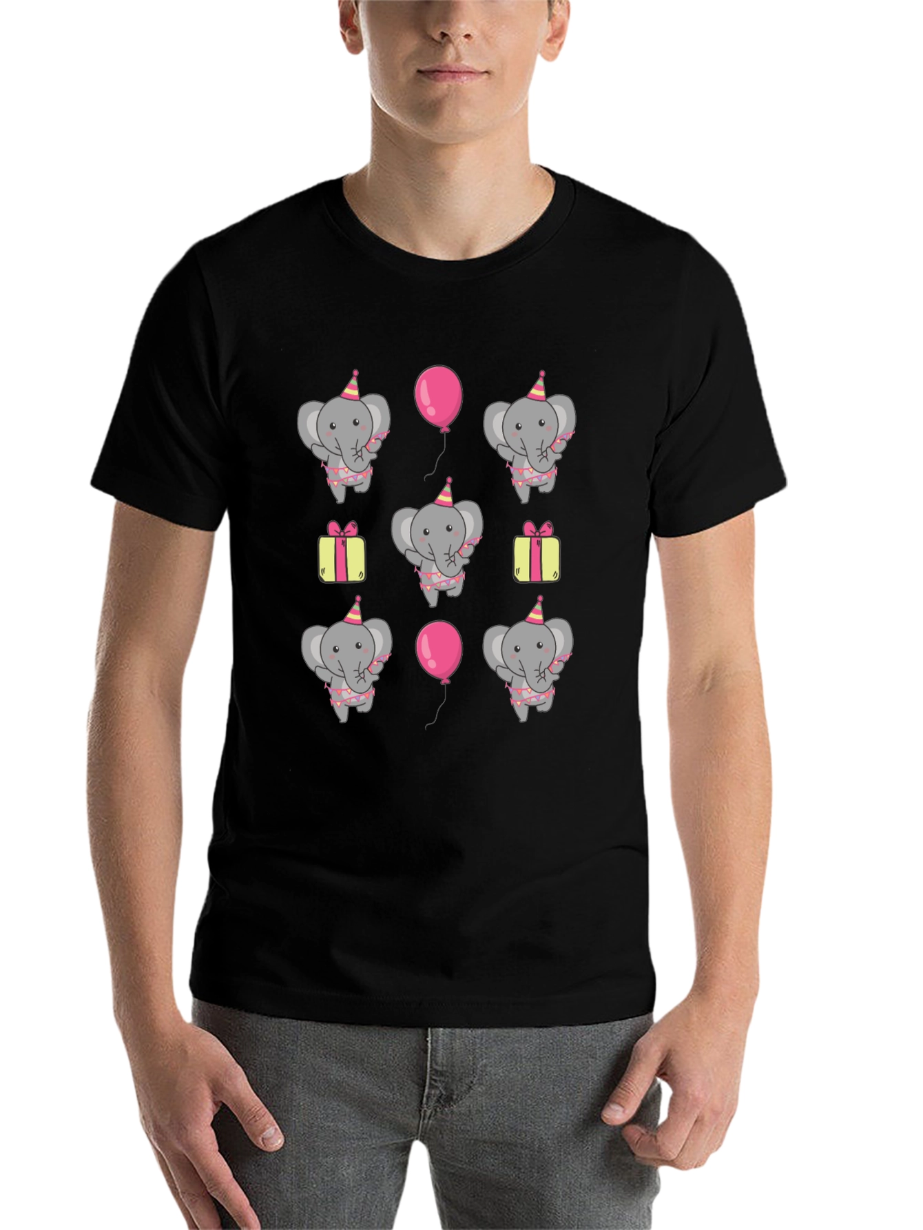Black Elephant Birthday Party T-Shirt - Fun Graphic Tee view 7