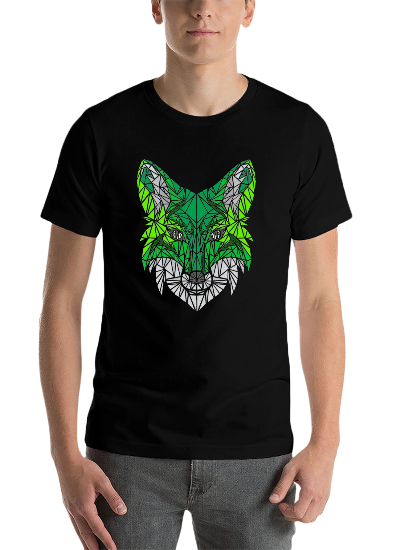 Black Geometric Fox Head Black T-Shirt view 7