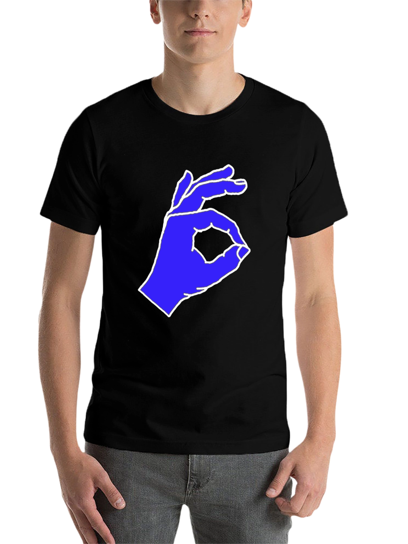 Black Black T-Shirt with Blue Hand Gesture Graphic view 7