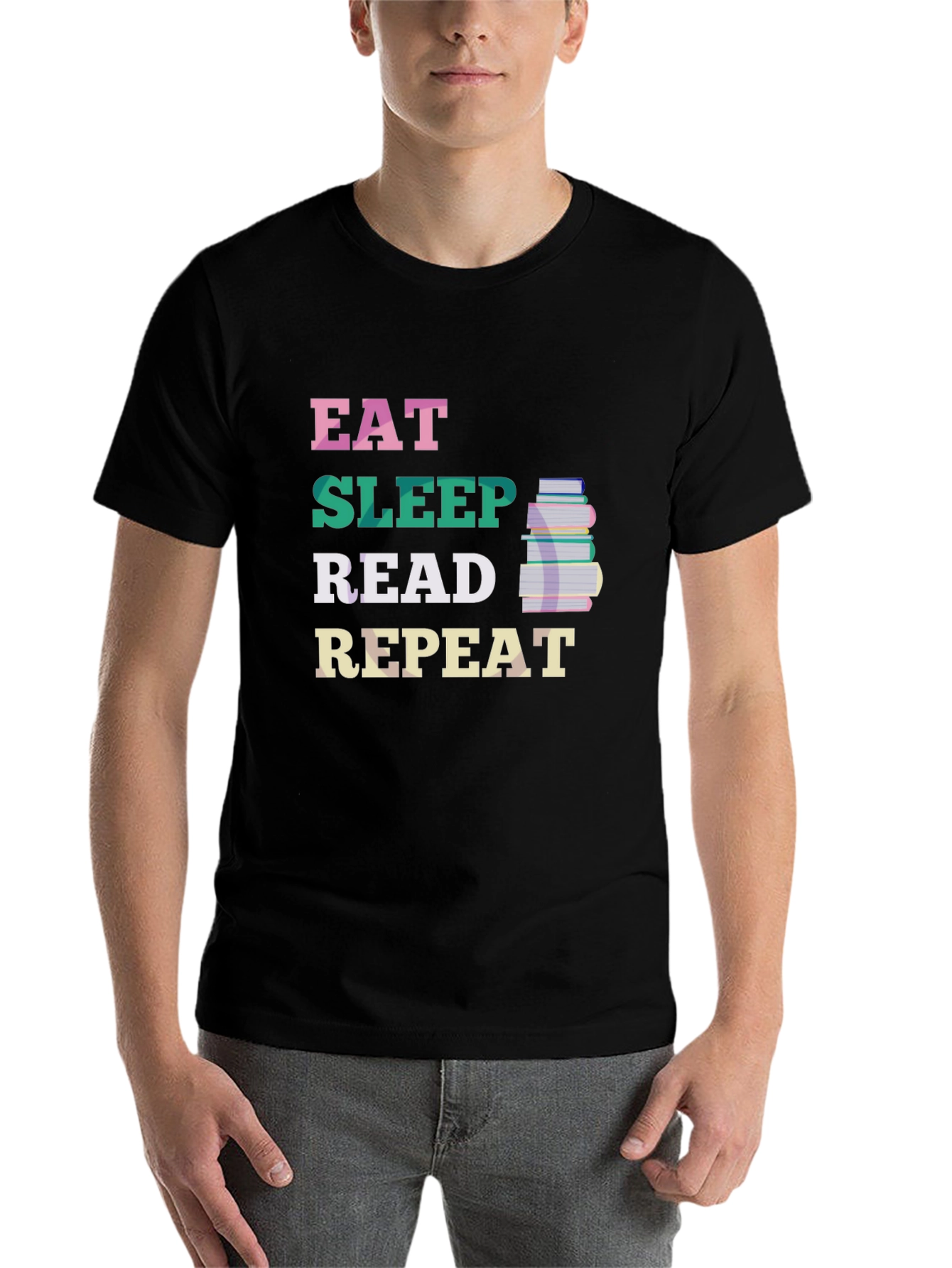 Black Eat Sleep Read Repeat T-Shirt - Book Lover Tee view 7
