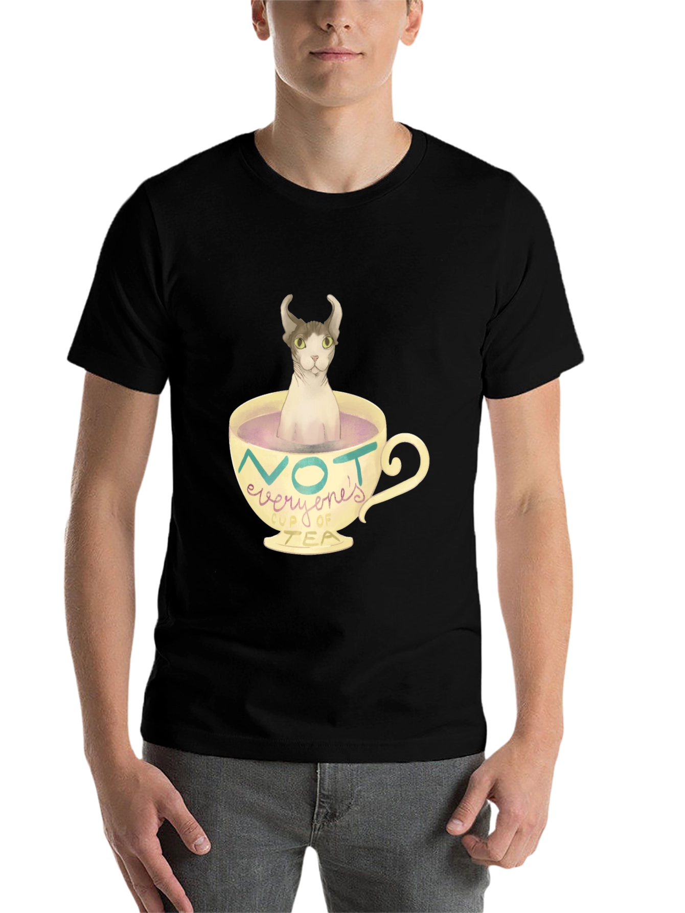 Black Not Everyone's Cup of Tea - Novelty Cat T-Shirt view 7