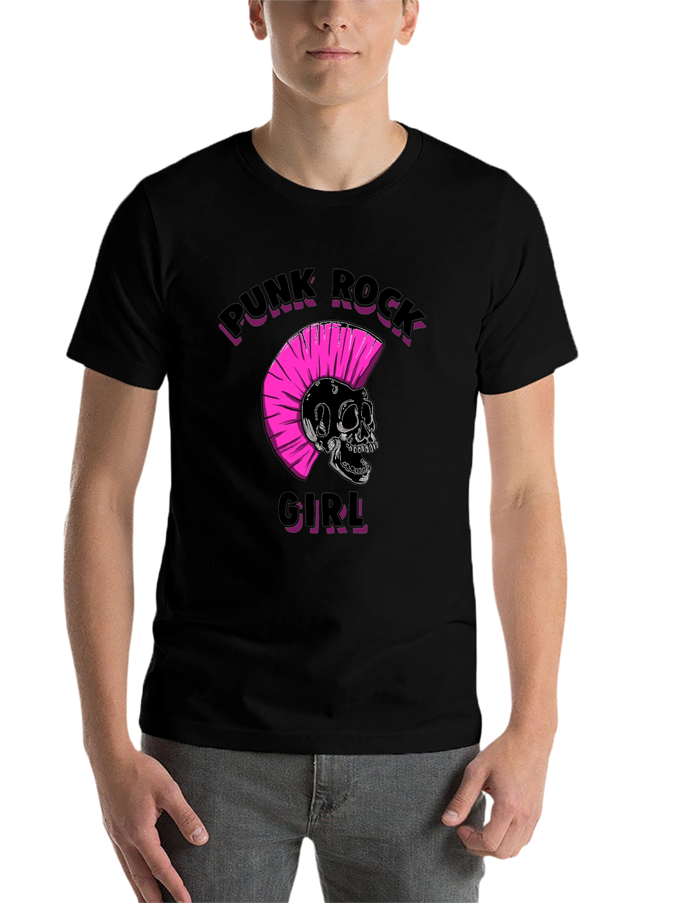Punk Rock Girl Graphic Tee - Black Unisex T-Shirt - 7
