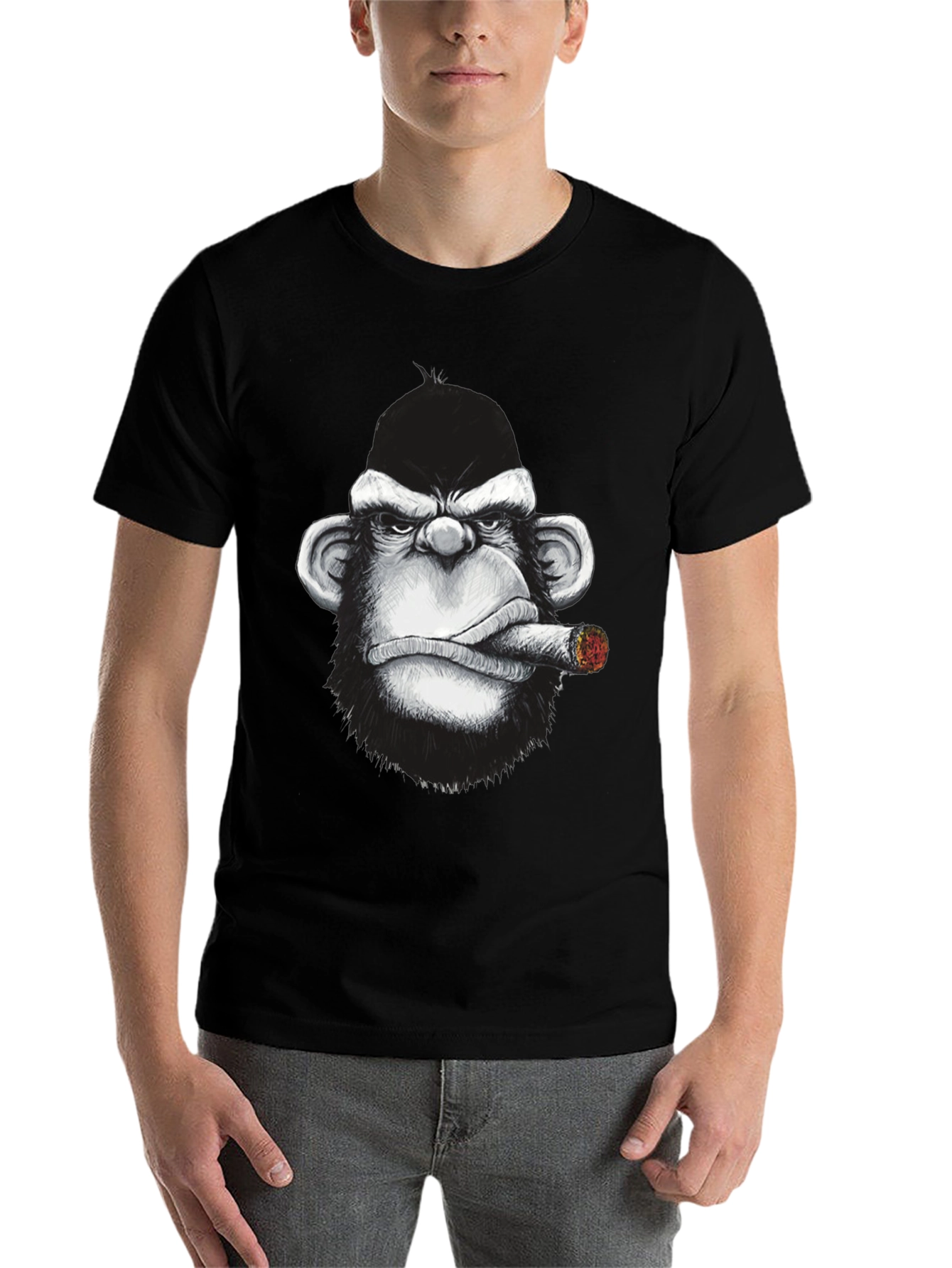 Black Cool Monkey Cigar Graphic Tee - Black Cotton view 7