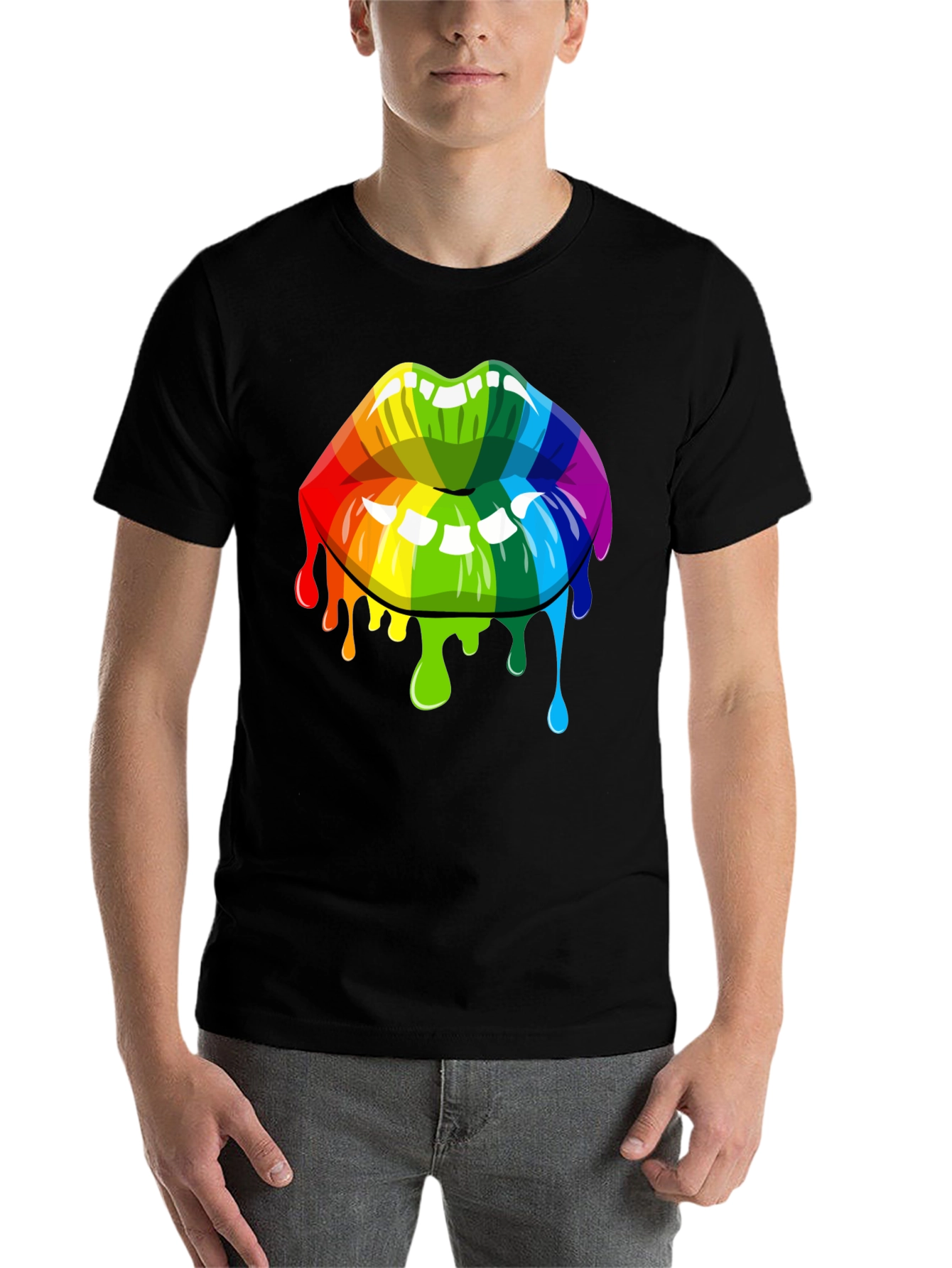 Black Rainbow Lips Graphic Tee - Unisex Black T-Shirt view 7