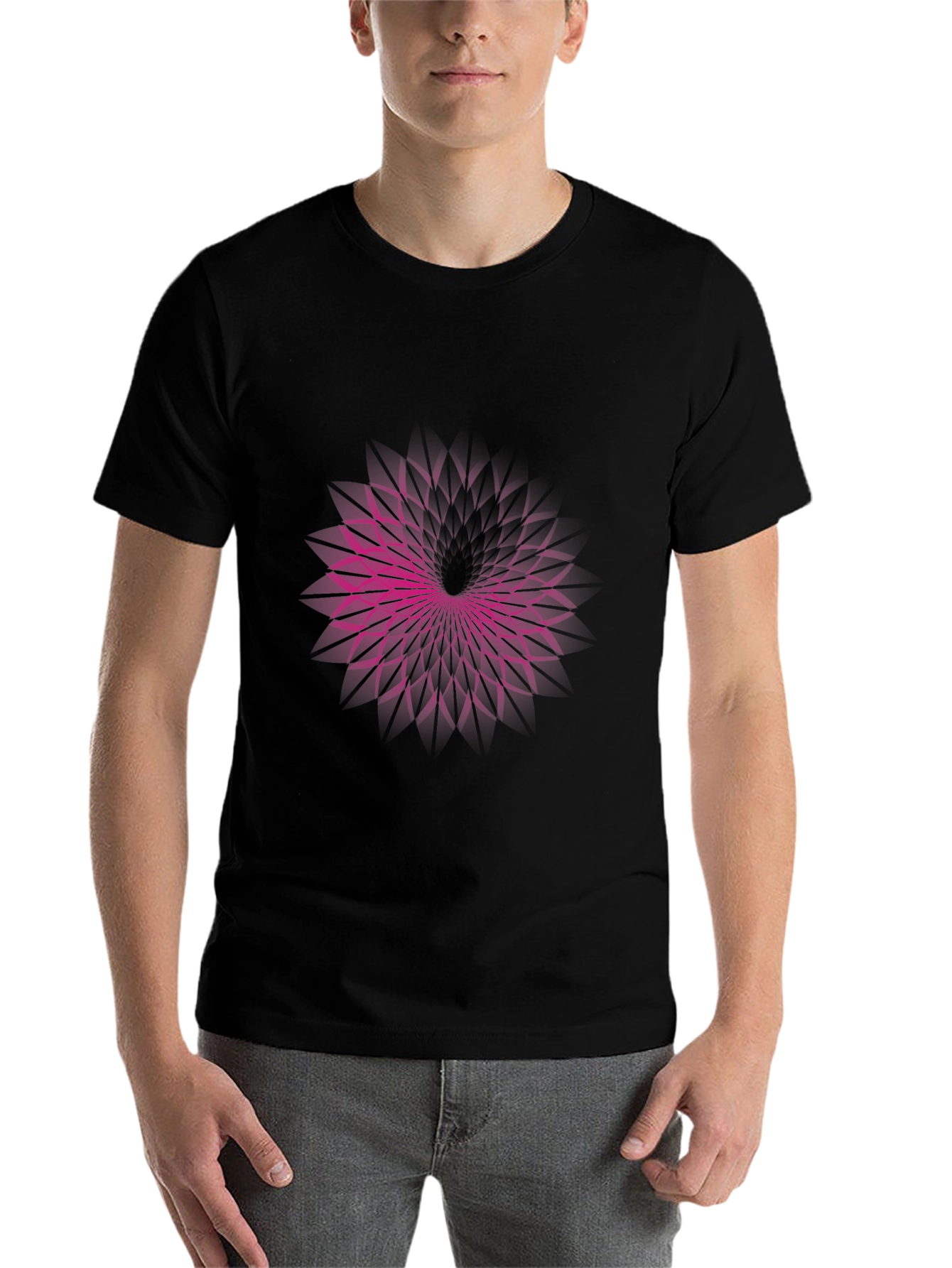 Black Geometric Purple Vortex Graphic Black T-Shirt view 7